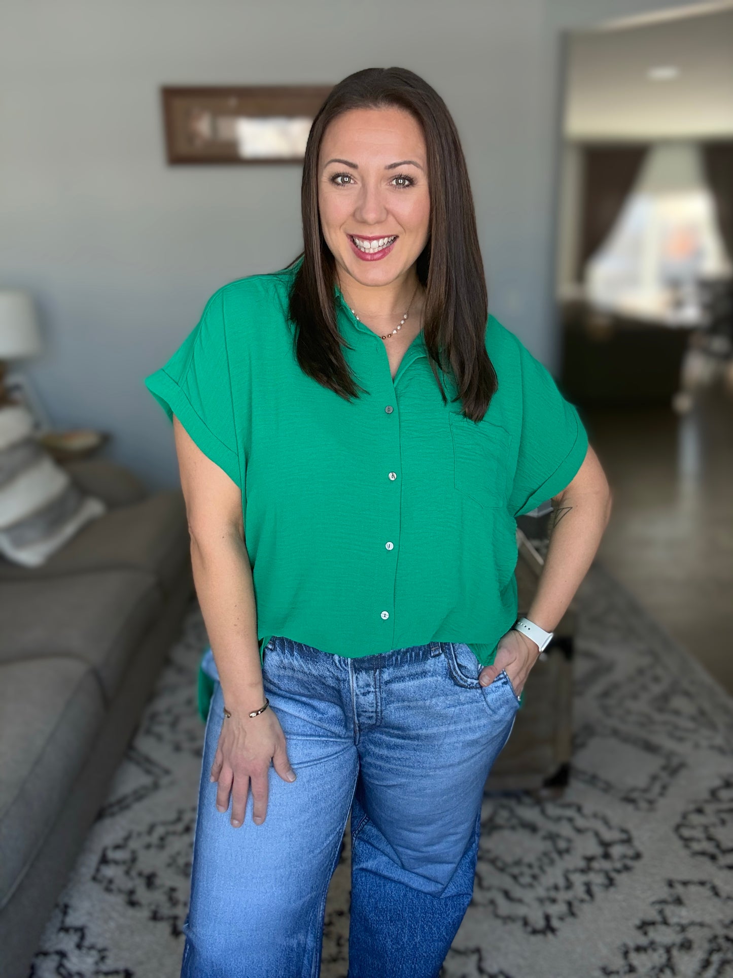 Keep Up Collared Button Down in Green