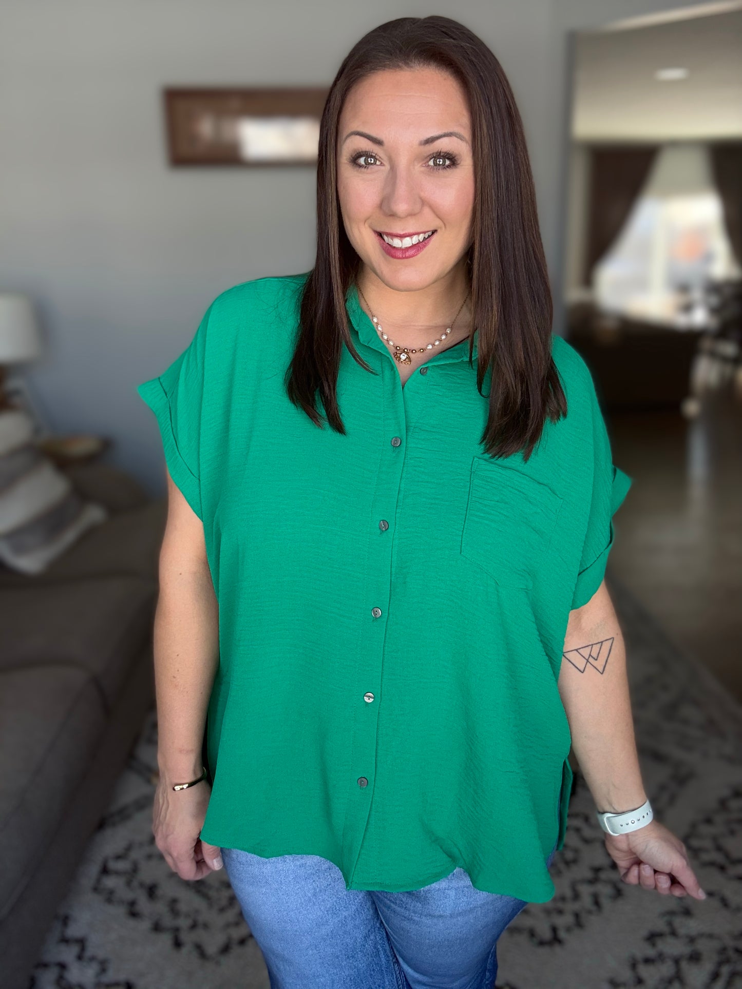 Keep Up Collared Button Down in Green