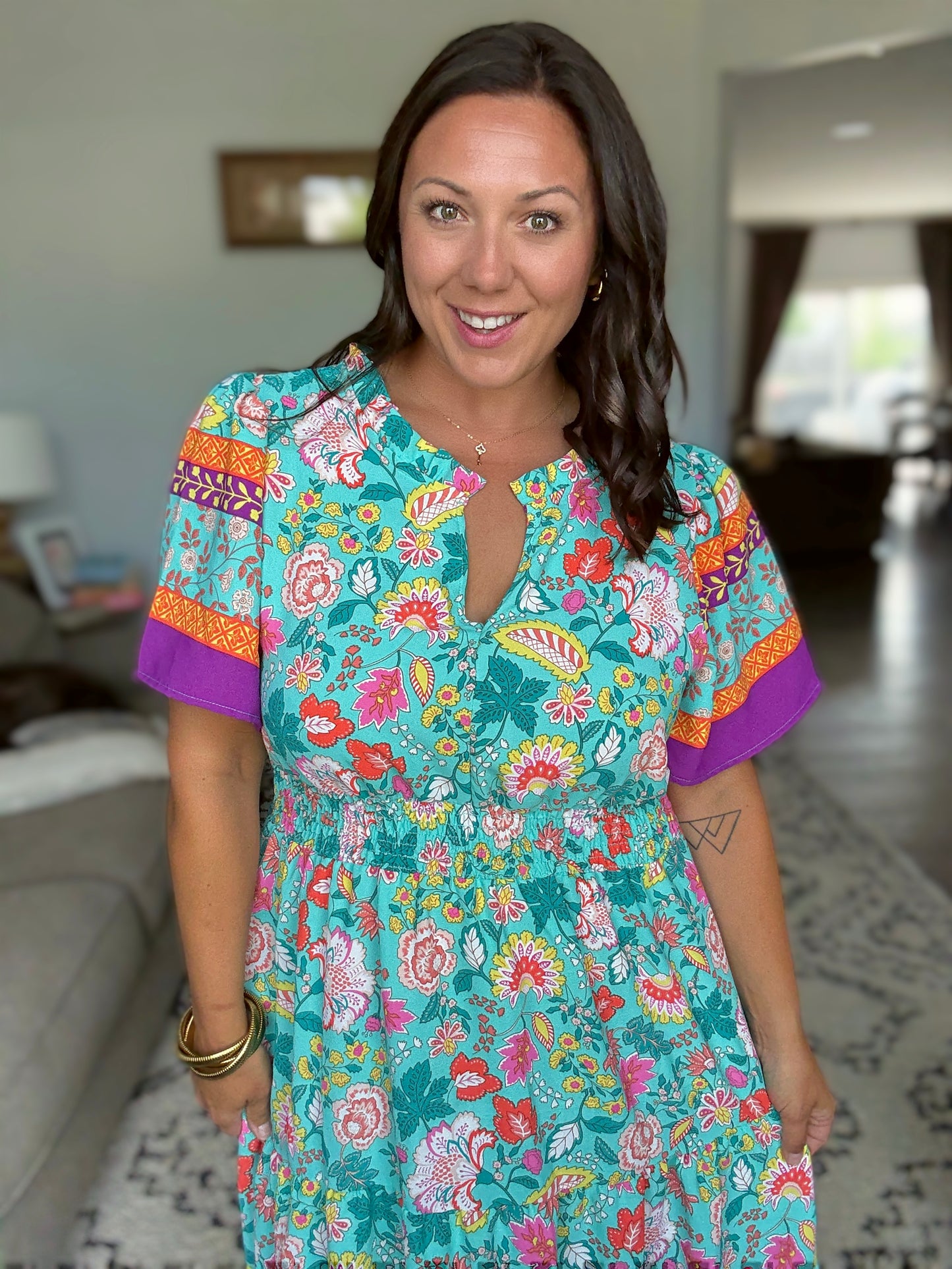 Wildflower Wish Gathered Tier Dress in Mint