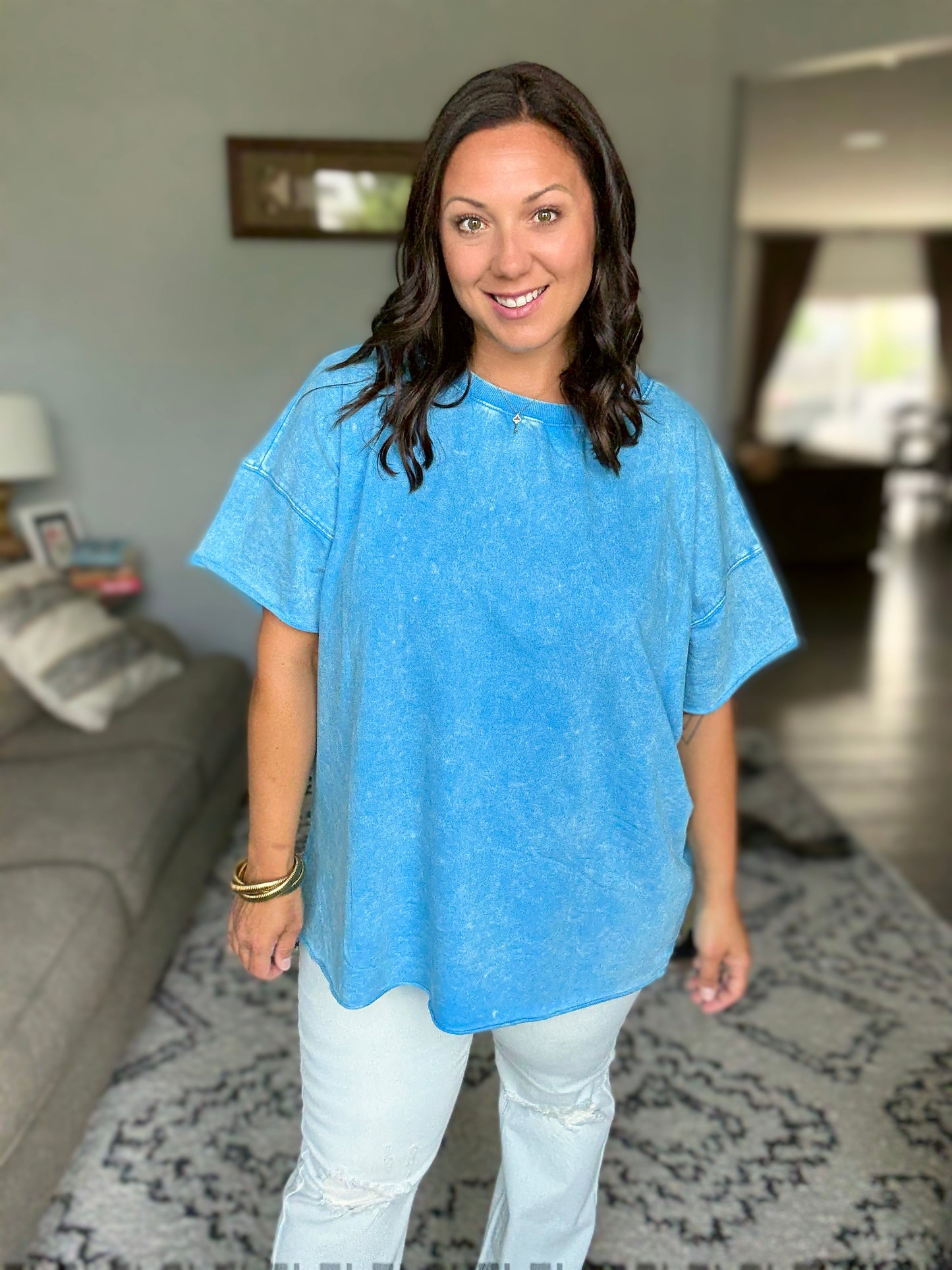 Just My Type Mineral Wash Relaxed Top in Deep Sky