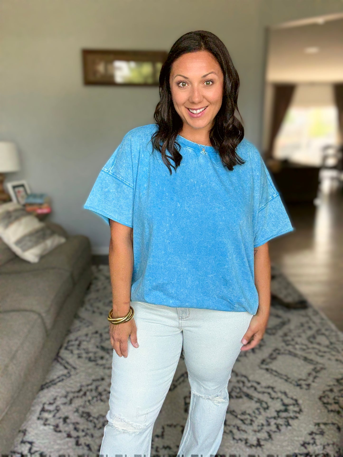 Just My Type Mineral Wash Relaxed Top in Deep Sky