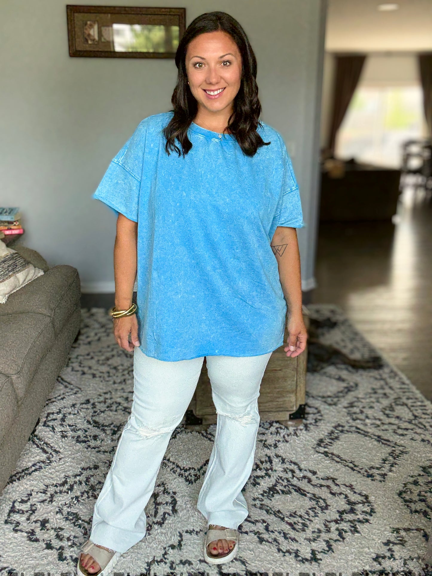 Just My Type Mineral Wash Relaxed Top in Deep Sky