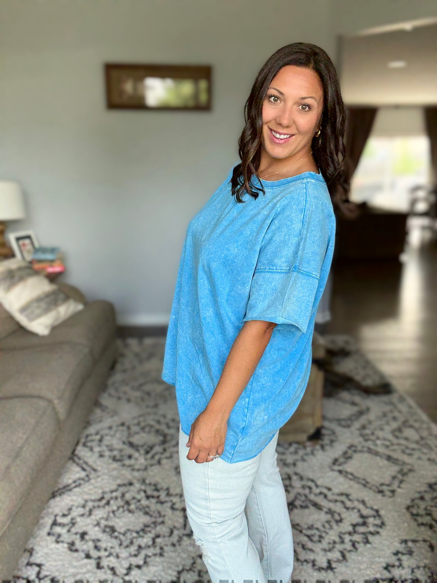 Just My Type Mineral Wash Relaxed Top in Deep Sky