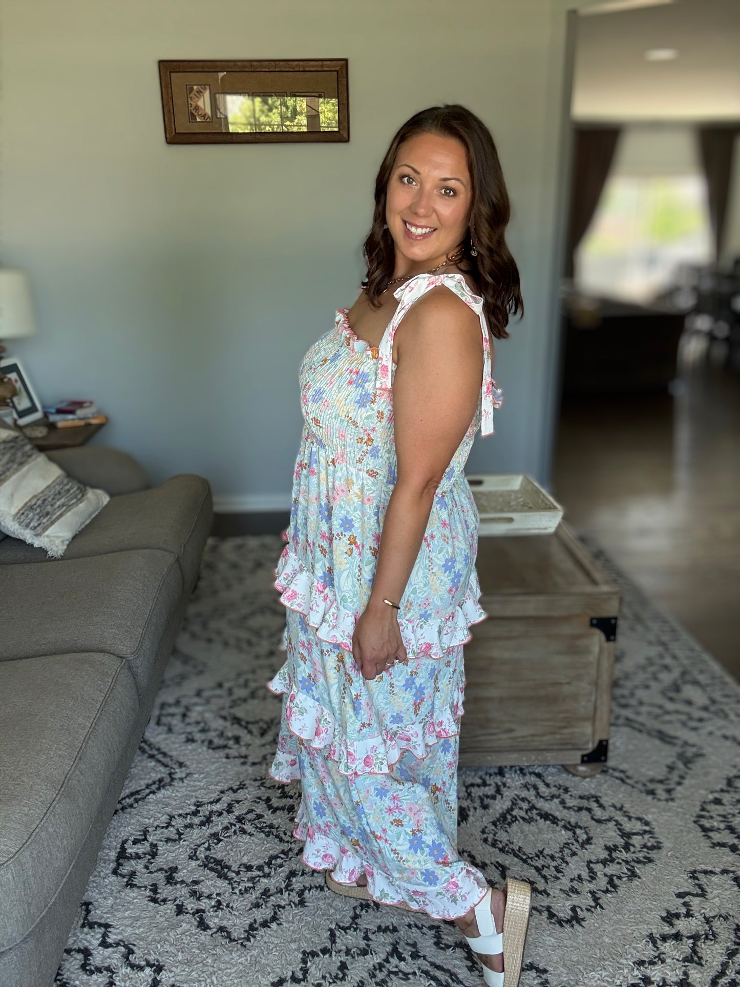 Elegant Edge Tiered Maxi Dress in Sage