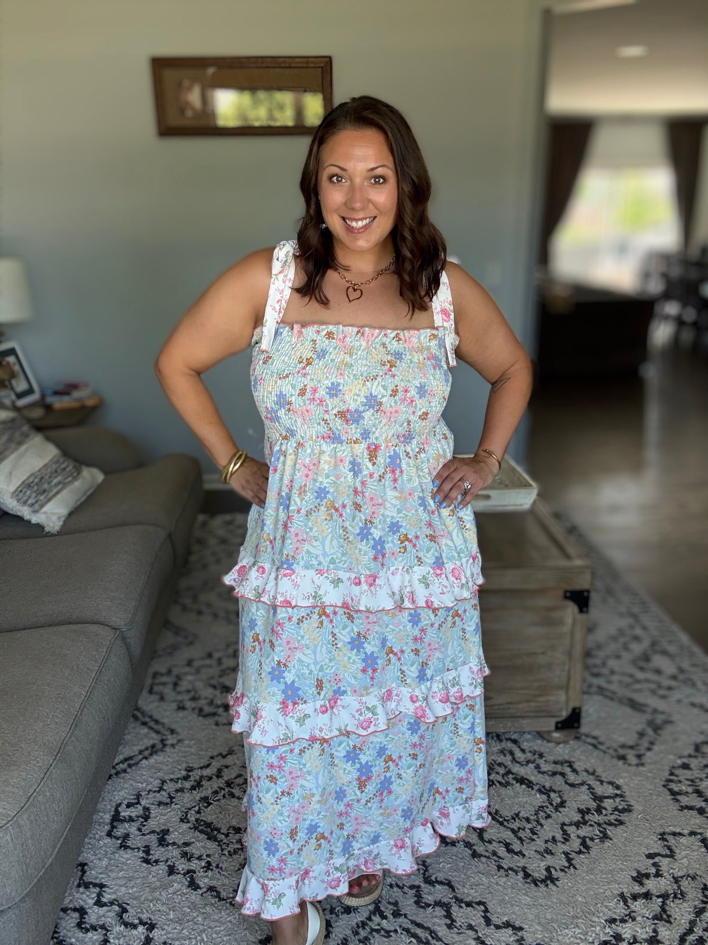 Elegant Edge Tiered Maxi Dress in Sage