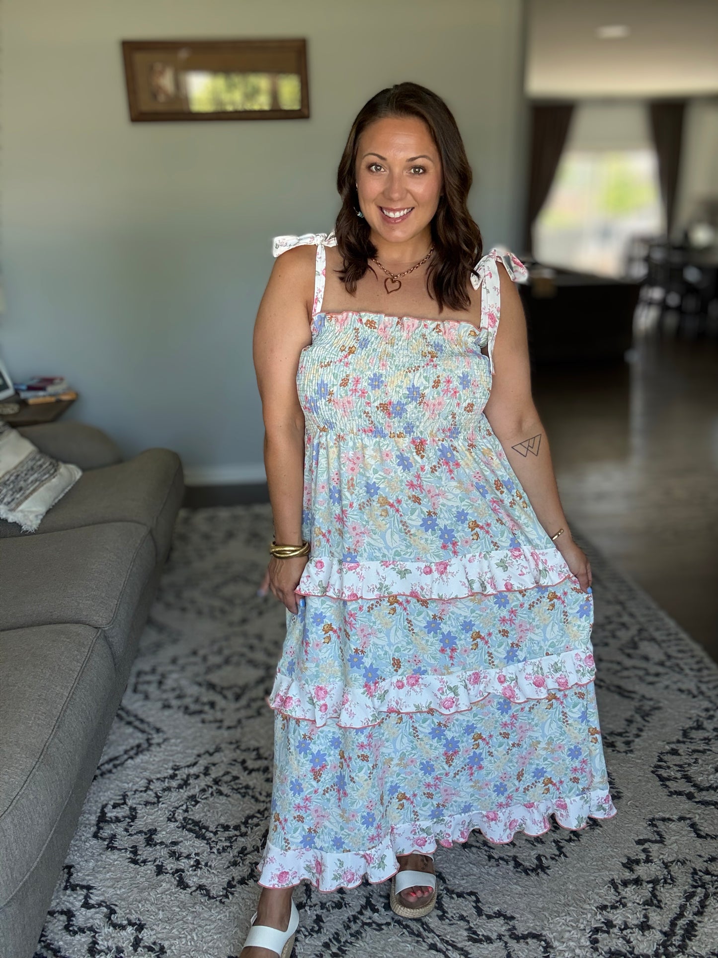 Elegant Edge Tiered Maxi Dress in Sage