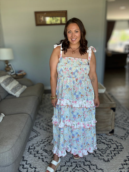 Elegant Edge Tiered Maxi Dress in Sage