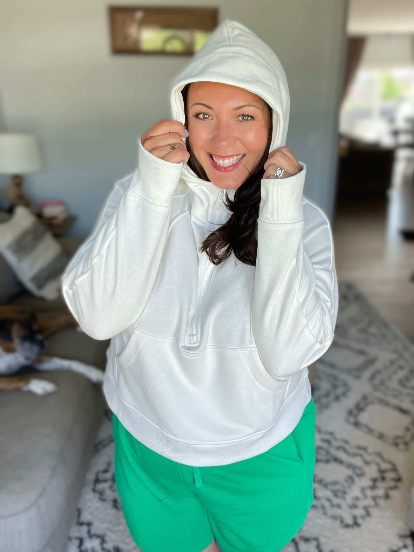 Working Up A Sweat Hooded Pullover in Off White
