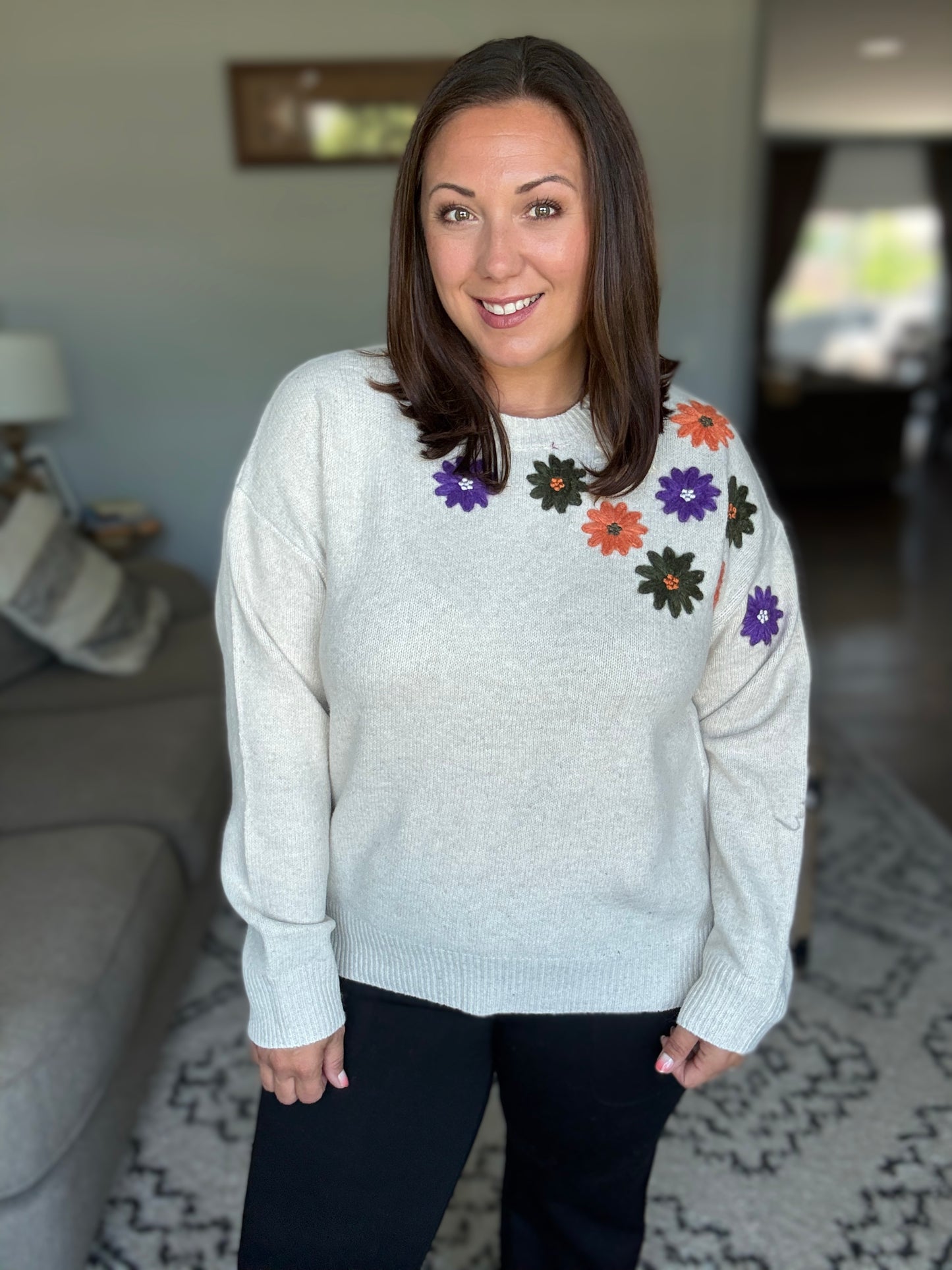 Michelle Mae Fall Floral Sweater - Beige