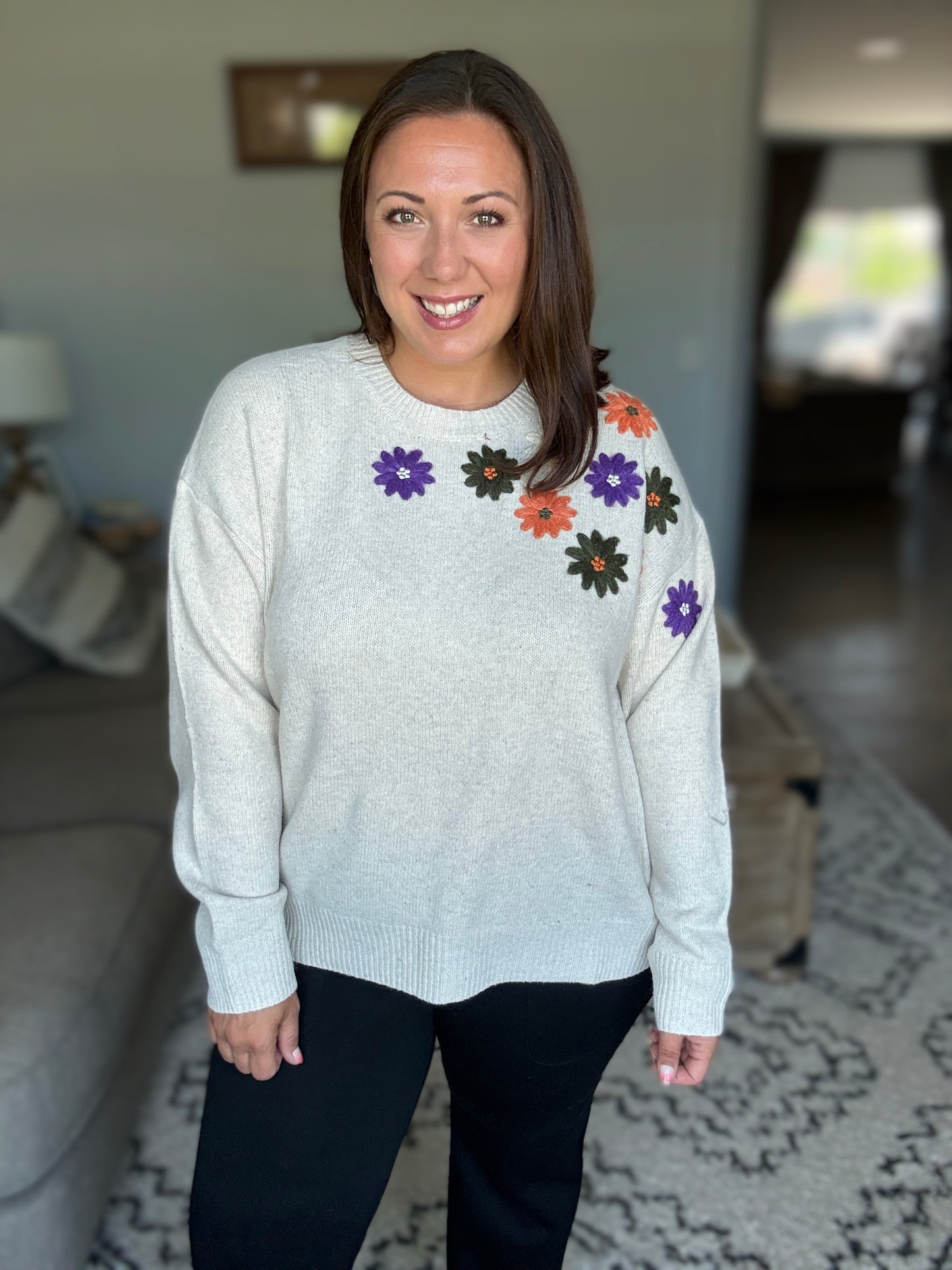 Michelle Mae Fall Floral Sweater - Beige