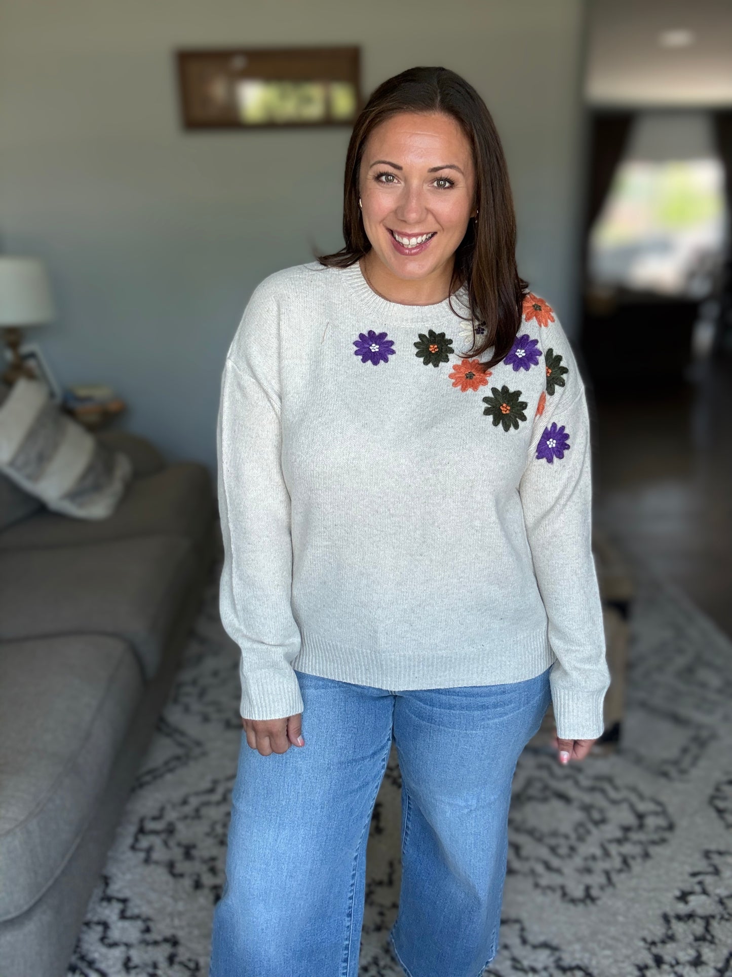 Michelle Mae Fall Floral Sweater - Beige