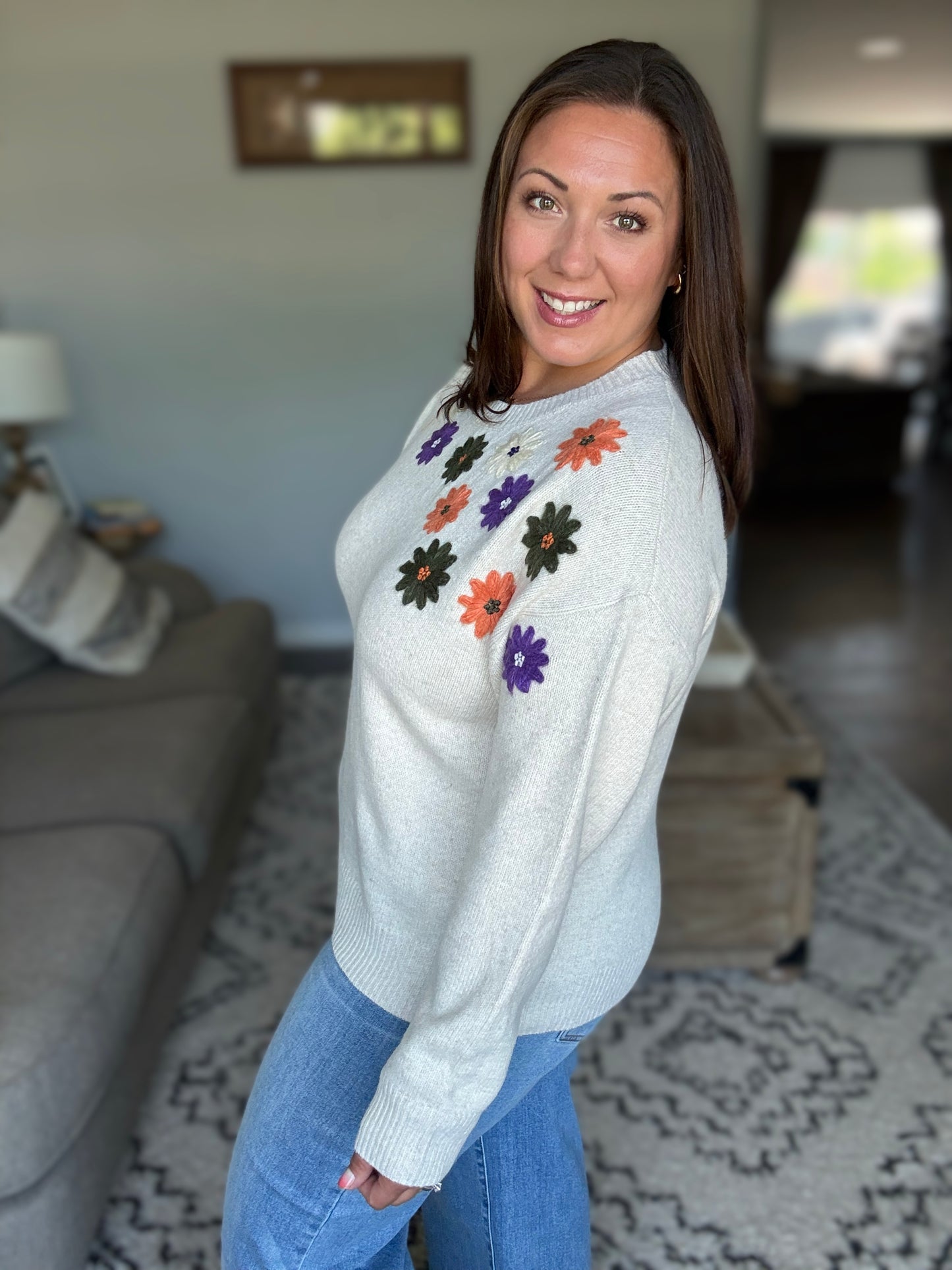 Michelle Mae Fall Floral Sweater - Beige