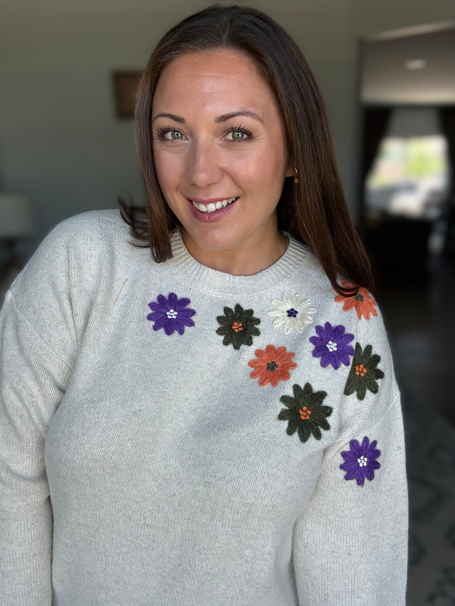 Michelle Mae Fall Floral Sweater - Beige