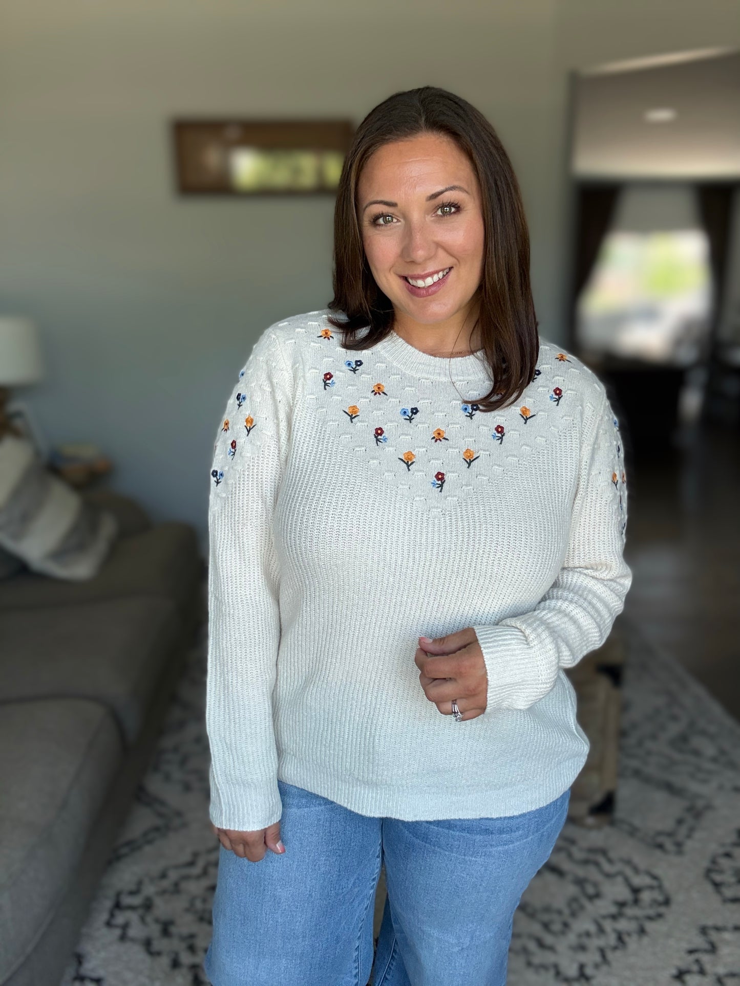 Michelle Mae Micro Flower Sweater - Ivory