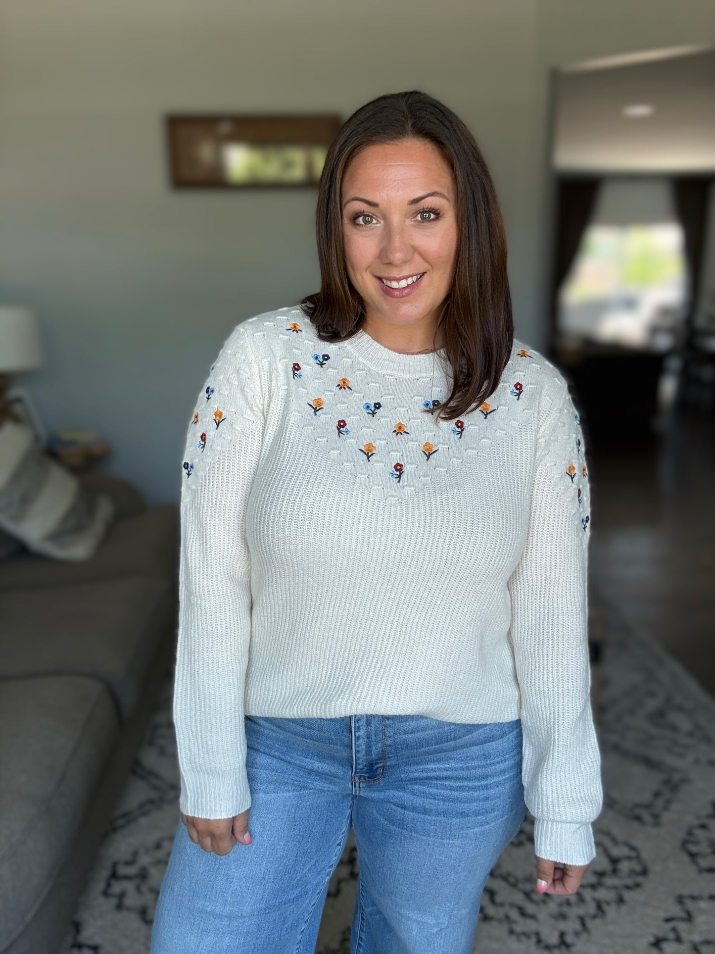 Michelle Mae Micro Flower Sweater - Ivory