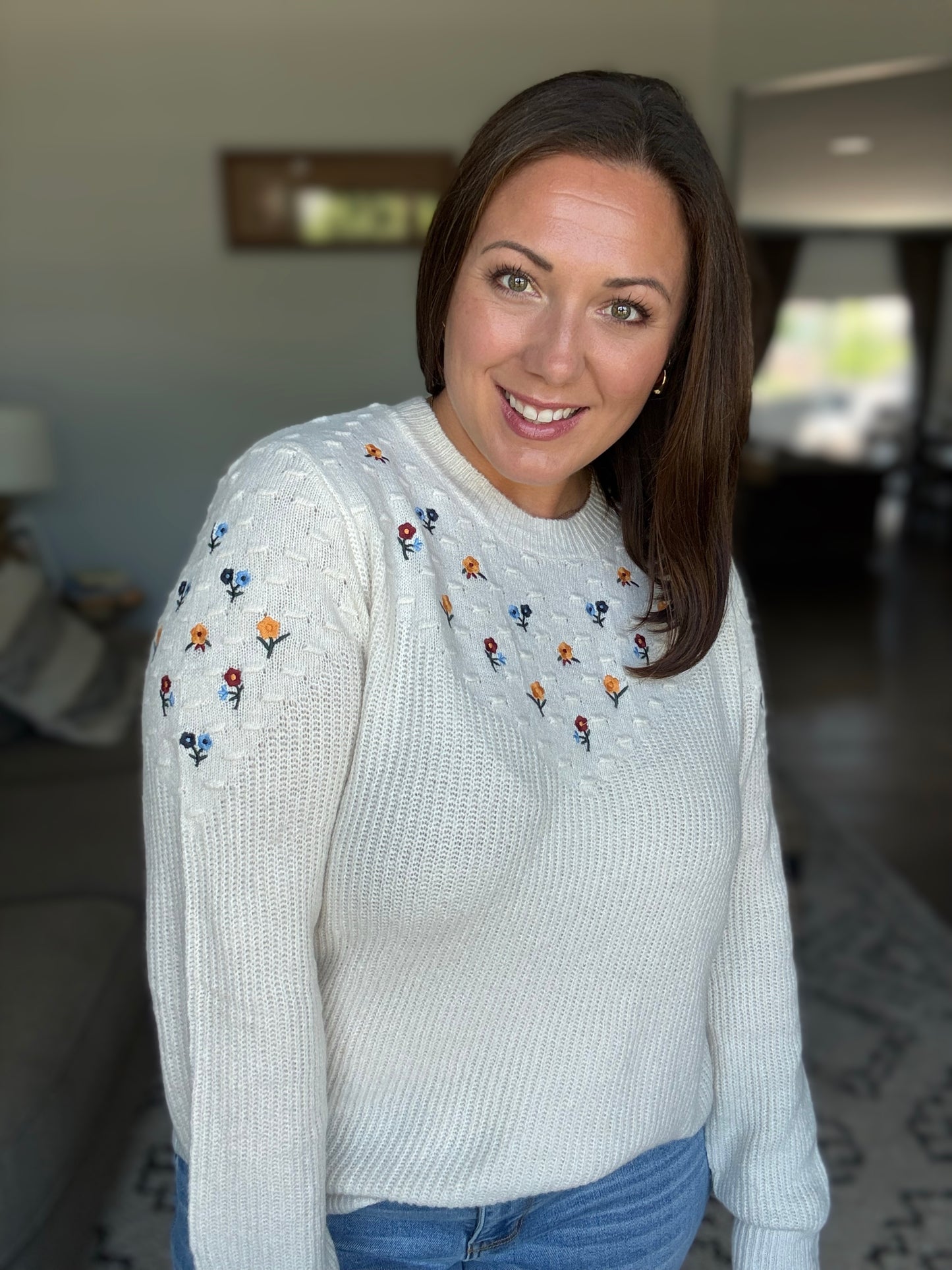 Michelle Mae Micro Flower Sweater - Ivory