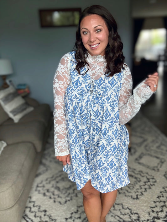 Miss Mischief V-Neck Romper in Blue