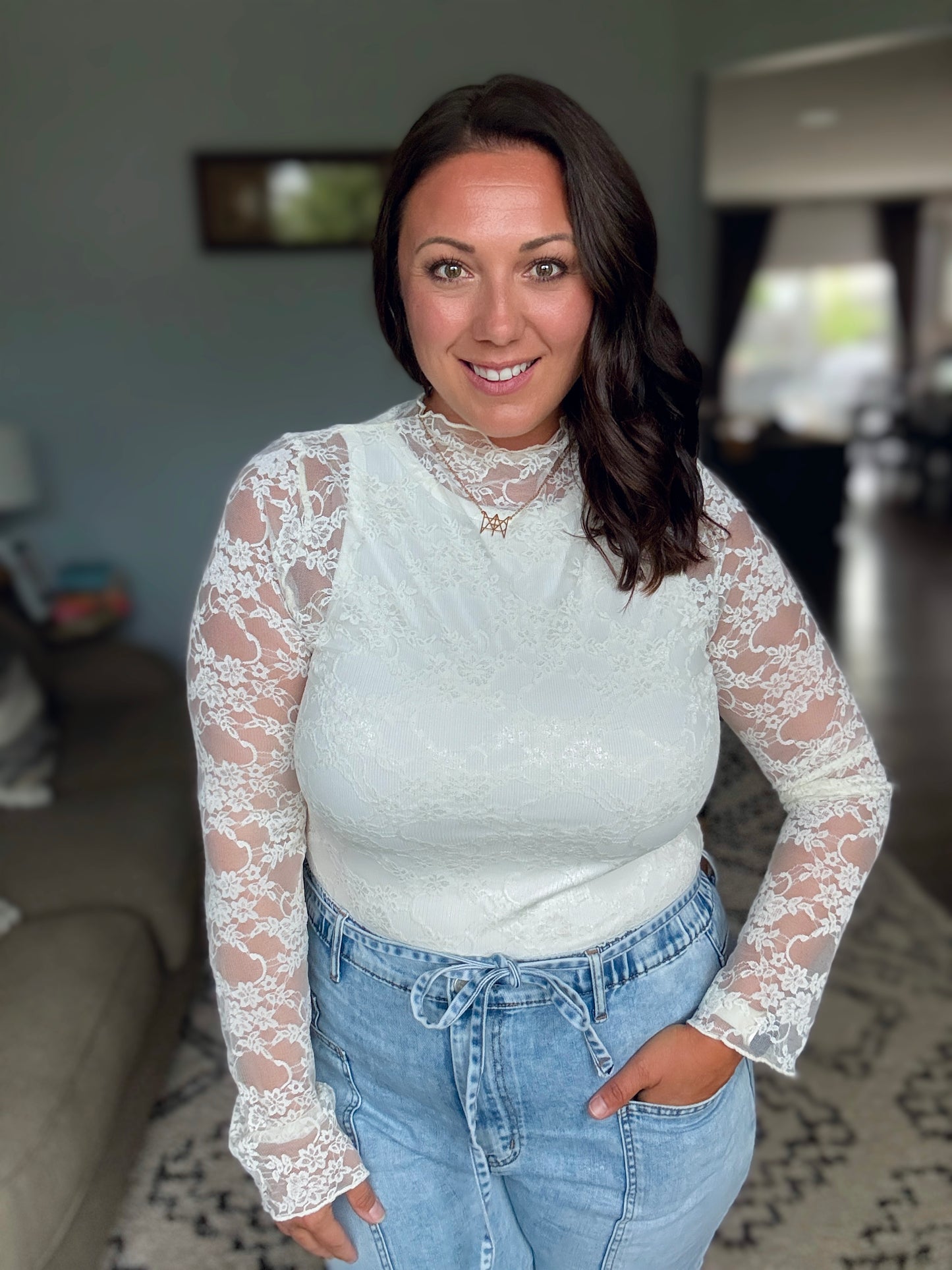 Sheer Intentions Lace Layering Top in Ivory