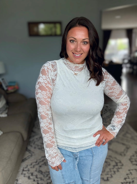 Sheer Intentions Lace Layering Top in Ivory