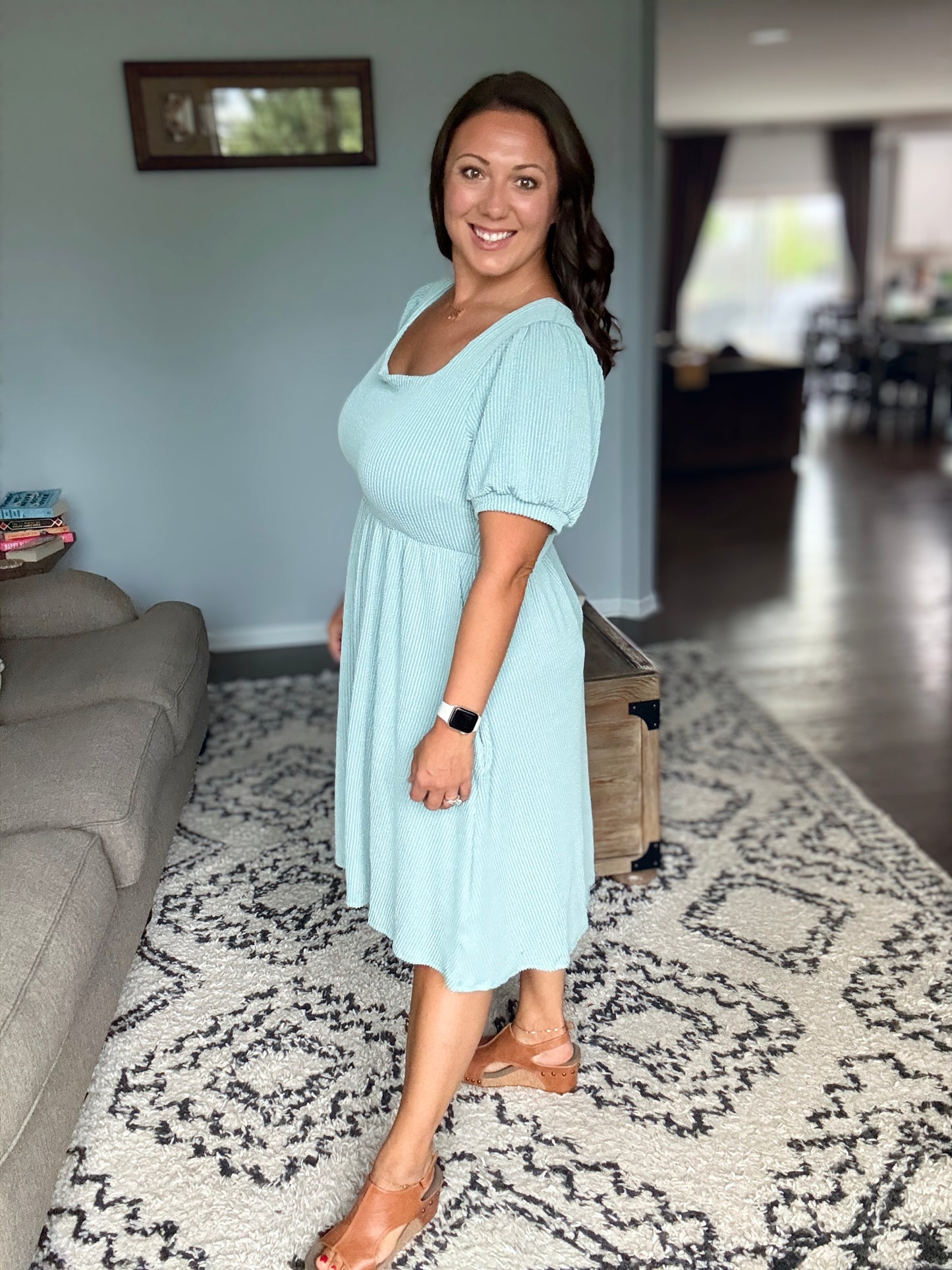 Twirlin’ Dirty Cable Ribbed Knit Dress in Sage Green