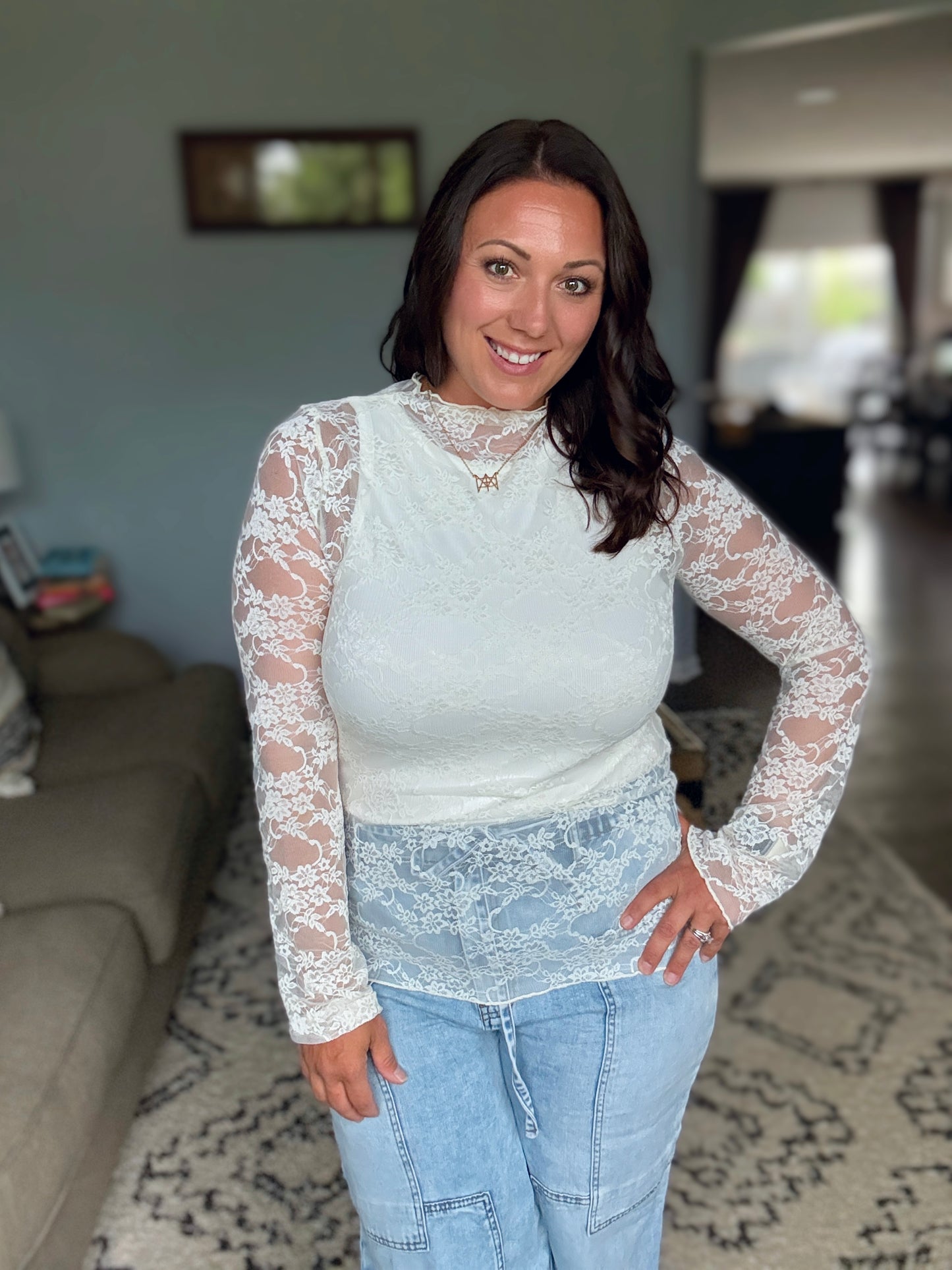 Sheer Intentions Lace Layering Top in Ivory