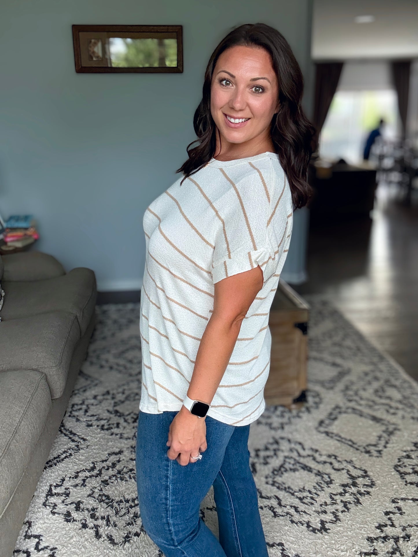 Jump Into It Textured Knit Top in Mocha Stripe