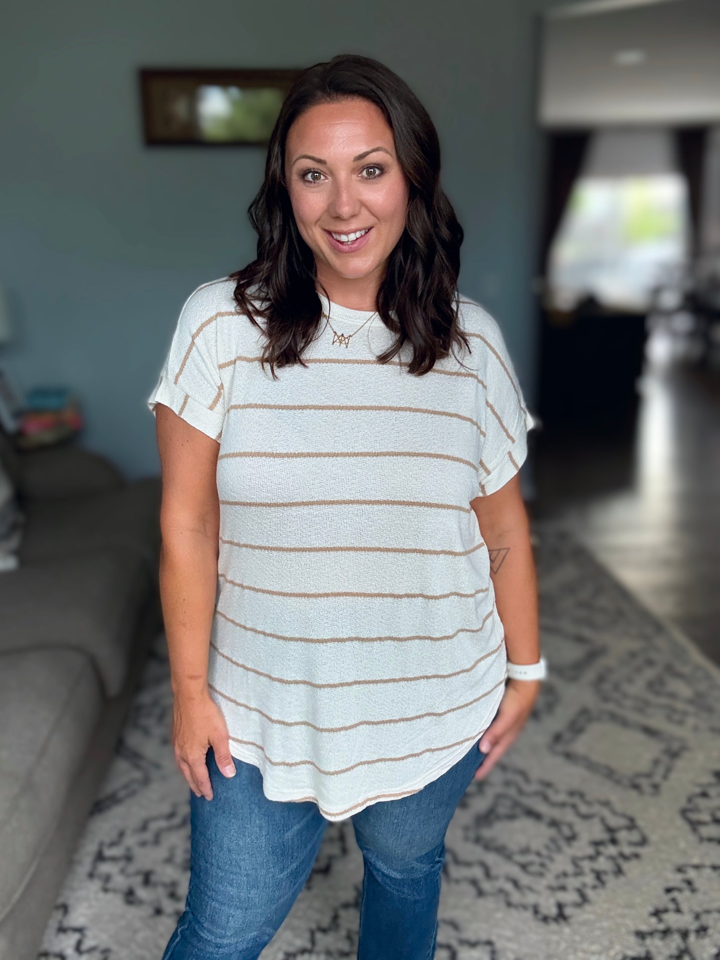 Jump Into It Textured Knit Top in Mocha Stripe
