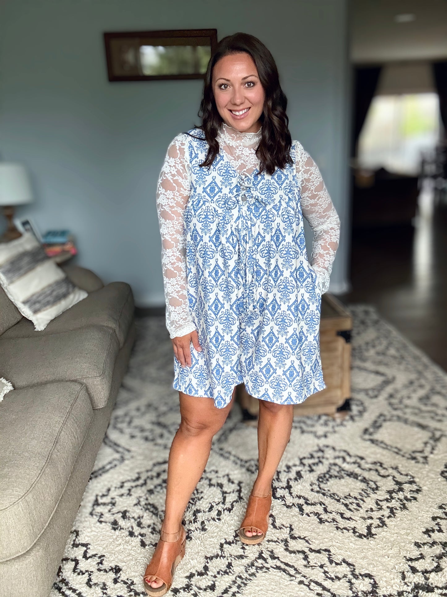 Miss Mischief V-Neck Romper in Blue