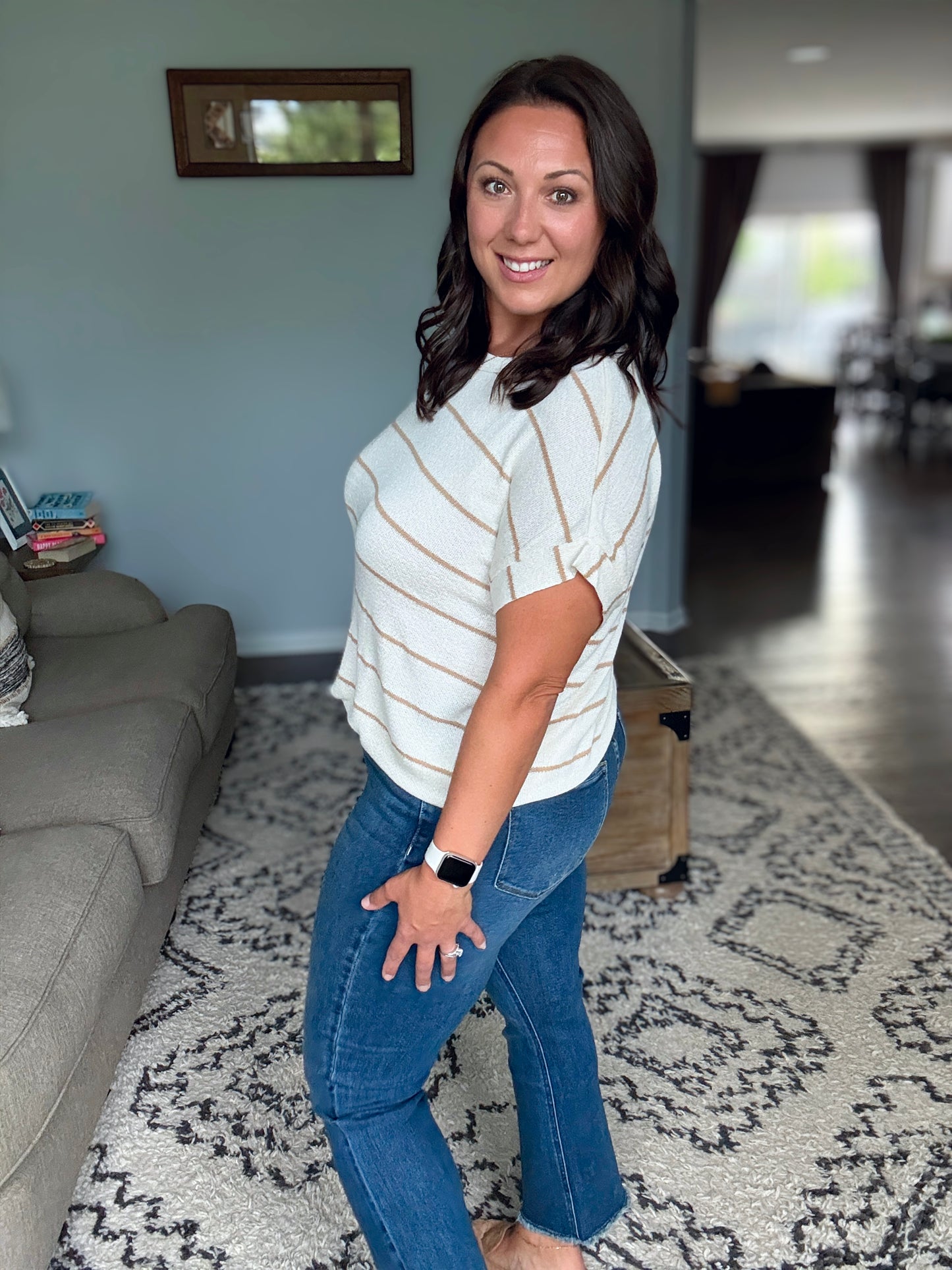Jump Into It Textured Knit Top in Mocha Stripe