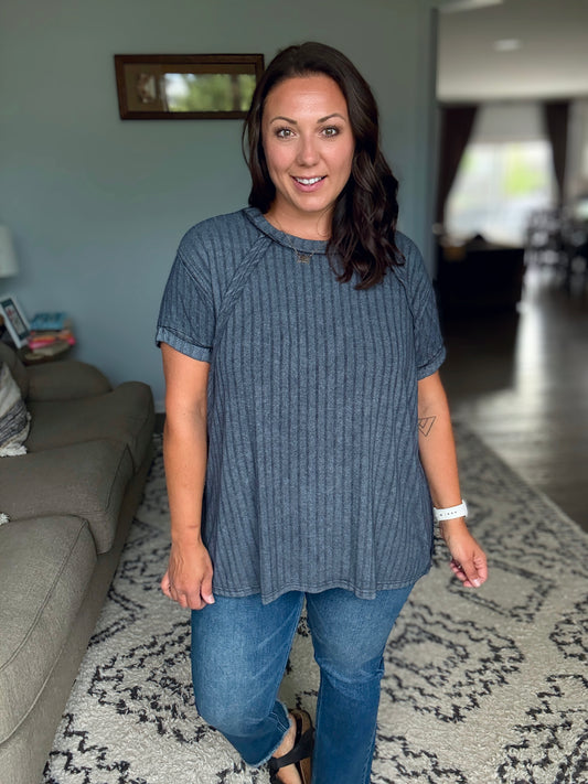 Sunday's Bestie Mineral Wash Top in Ash Black