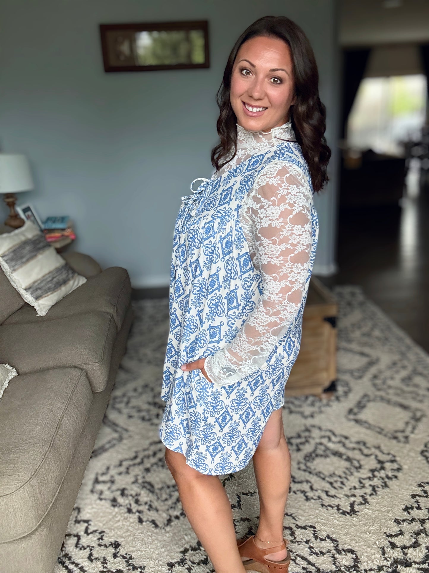 Miss Mischief V-Neck Romper in Blue
