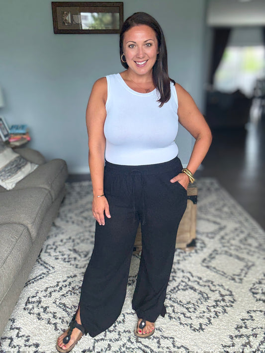 Zenana Linen Drawstring Pants in Black