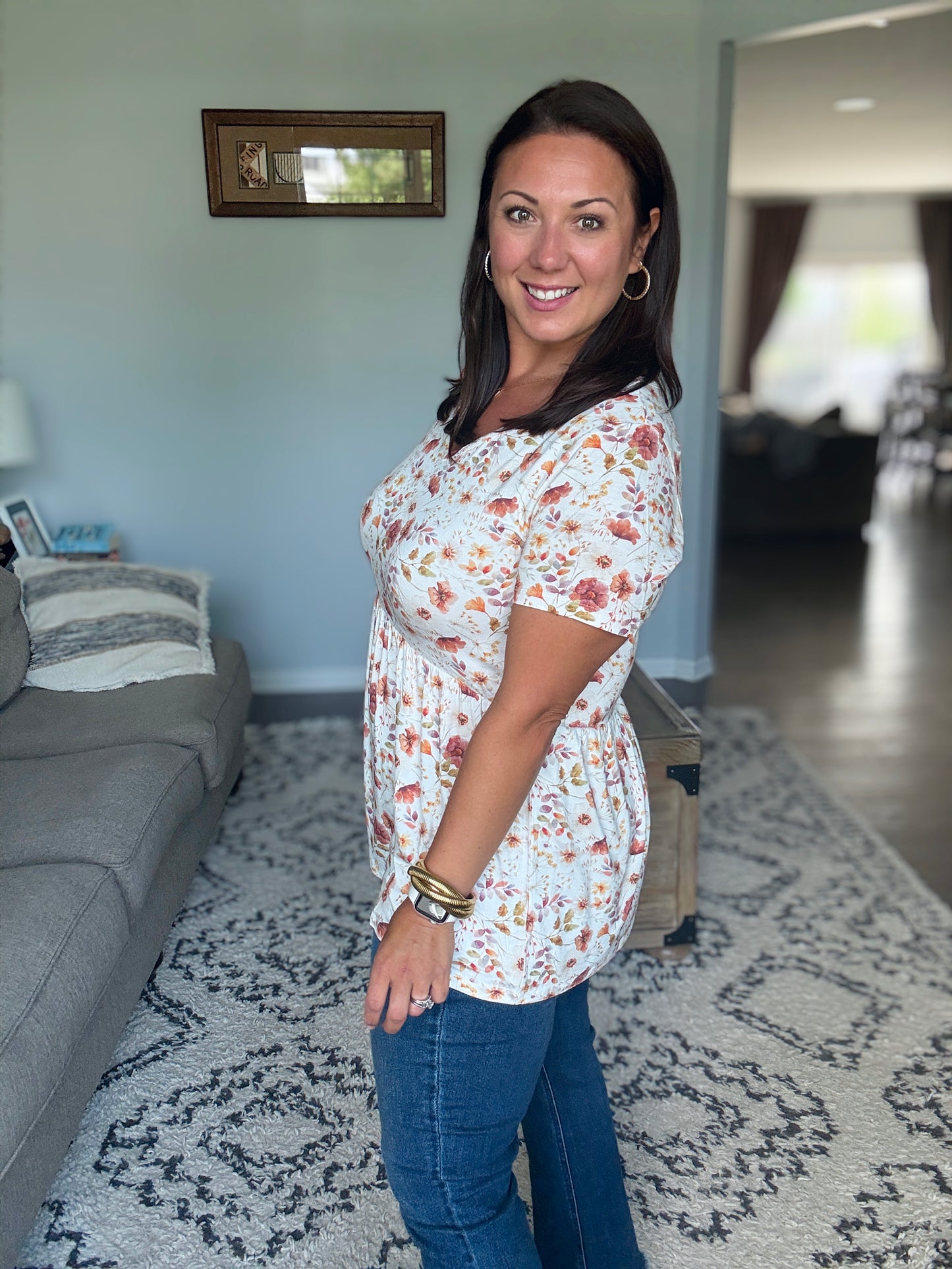 Michelle Mae Sarah Ruffle Short Sleeve - Harvest Charm Floral