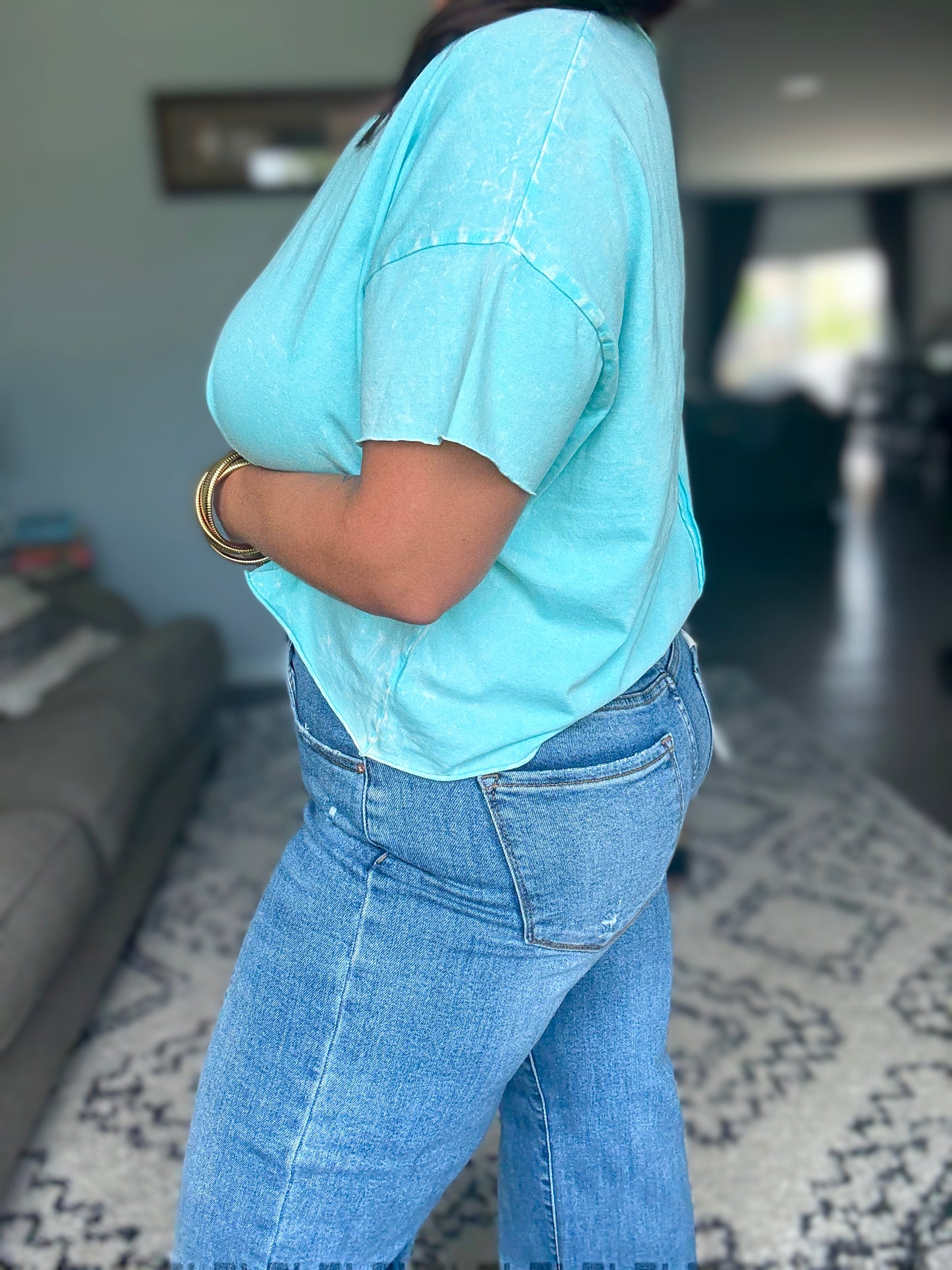 RISEN Emma Tummy Control Elastic Band High Rise Wide Jeans