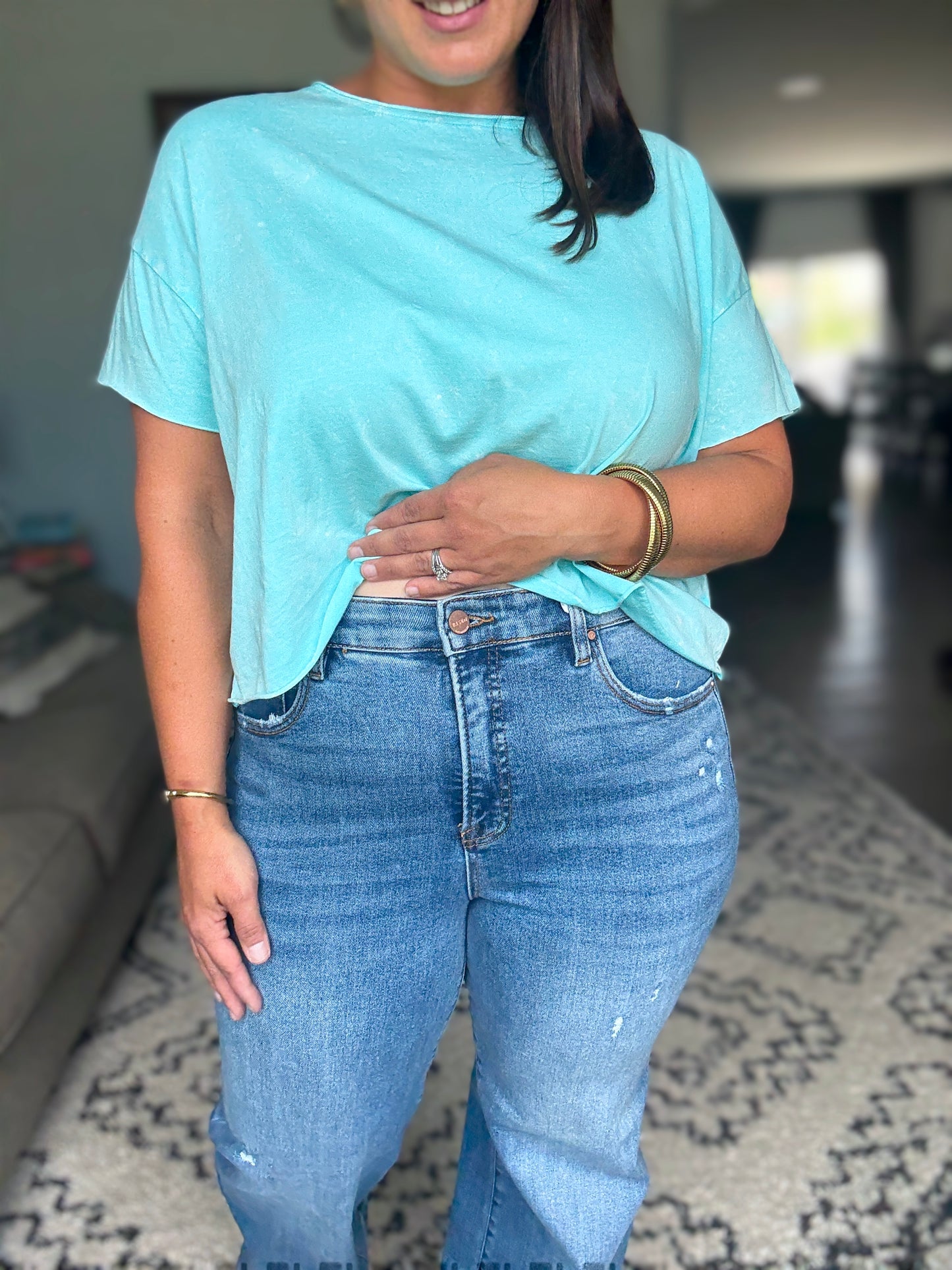 RISEN Emma Tummy Control Elastic Band High Rise Wide Jeans