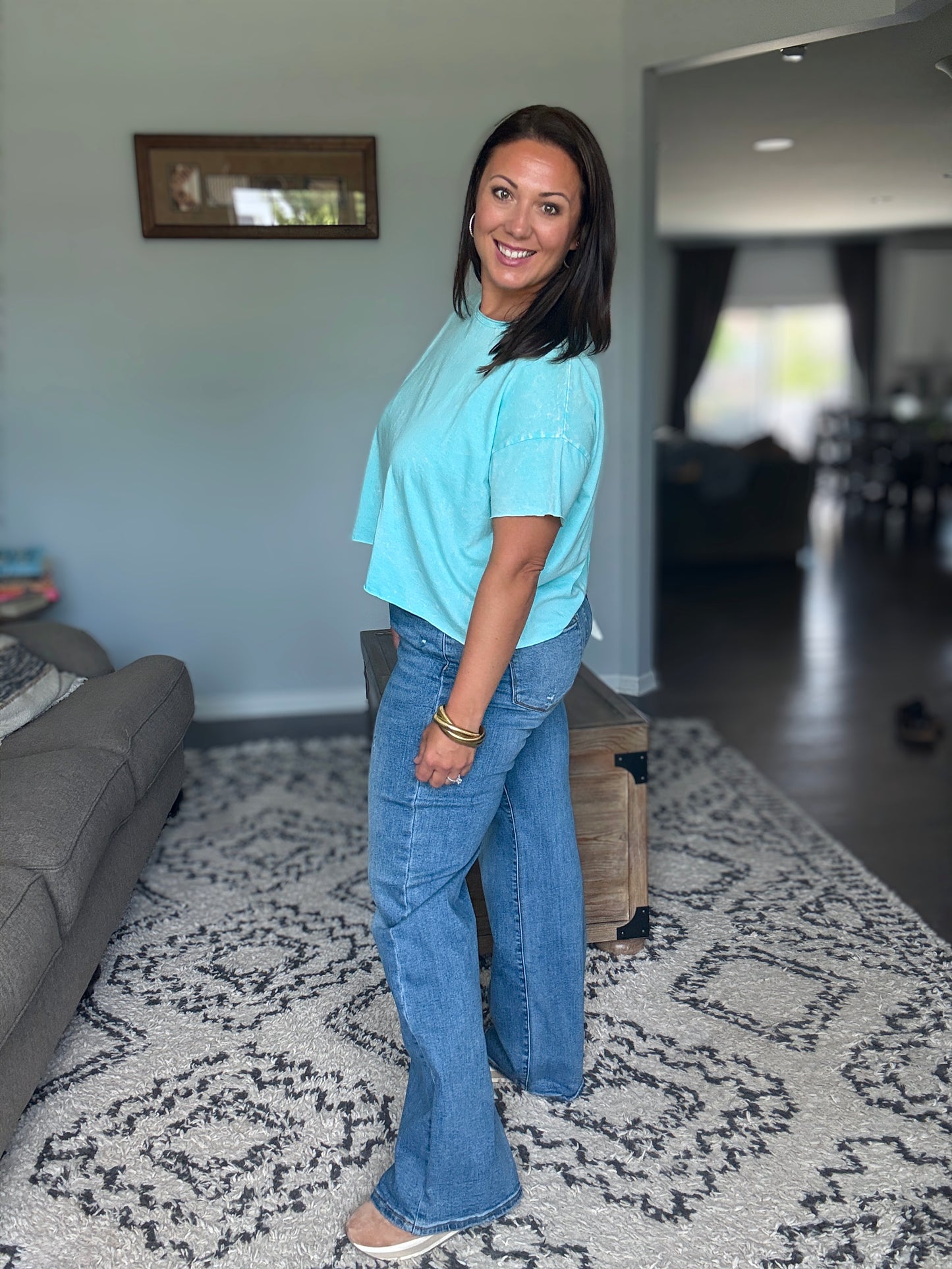 RISEN Emma Tummy Control Elastic Band High Rise Wide Jeans