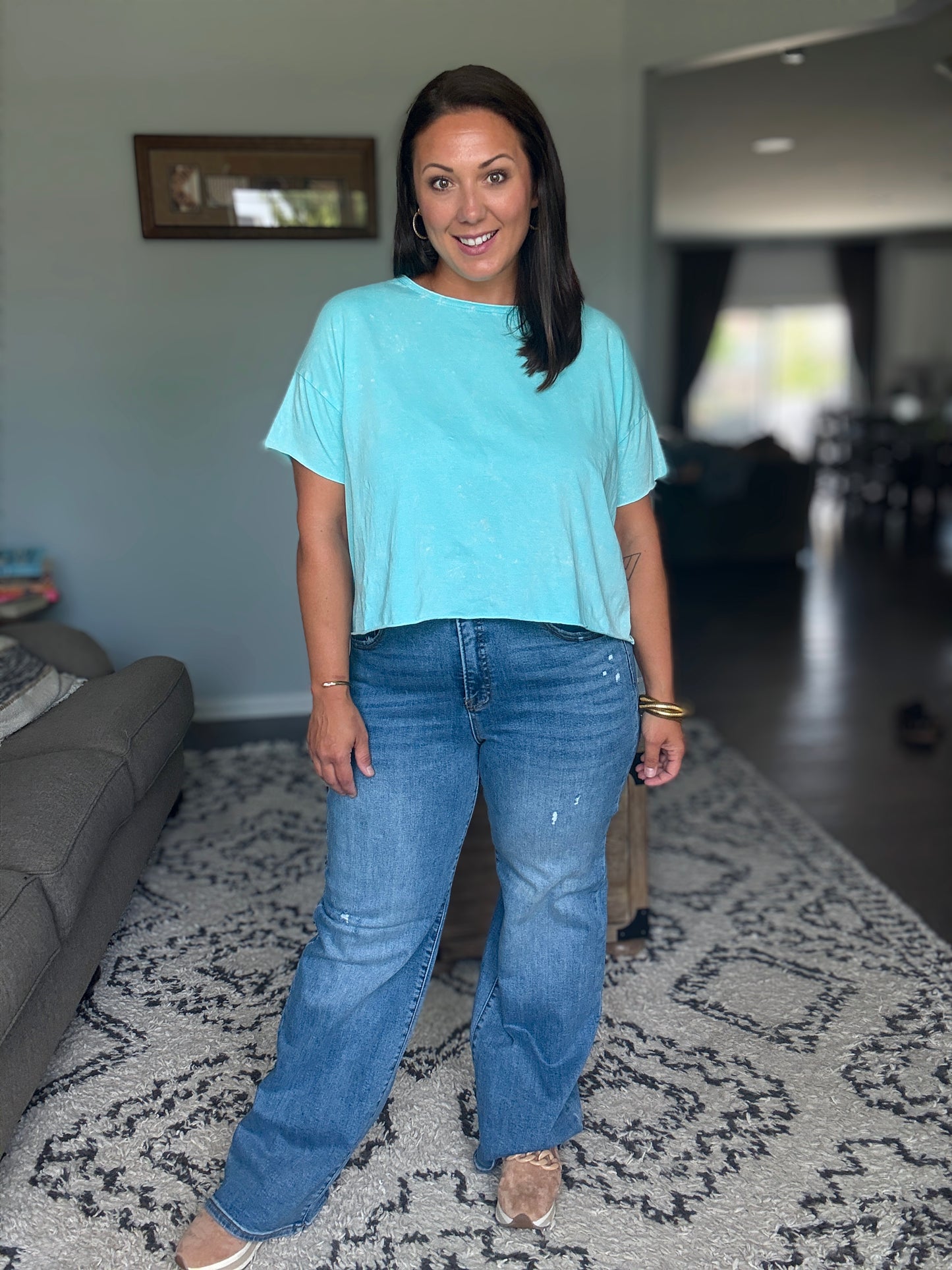 RISEN Emma Tummy Control Elastic Band High Rise Wide Jeans
