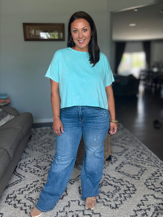 RISEN Emma Tummy Control Elastic Band High Rise Wide Jeans