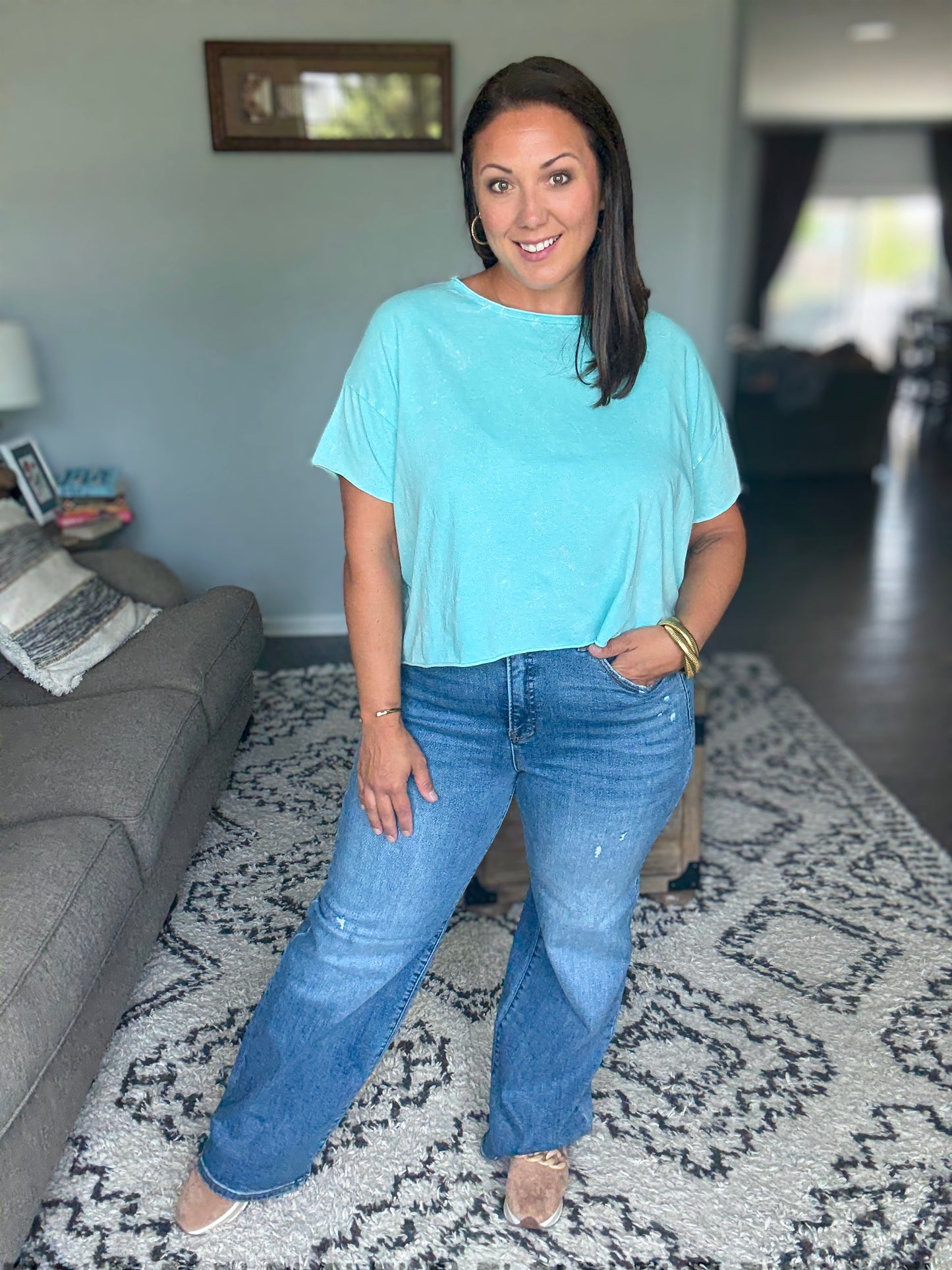 RISEN Emma Tummy Control Elastic Band High Rise Wide Jeans