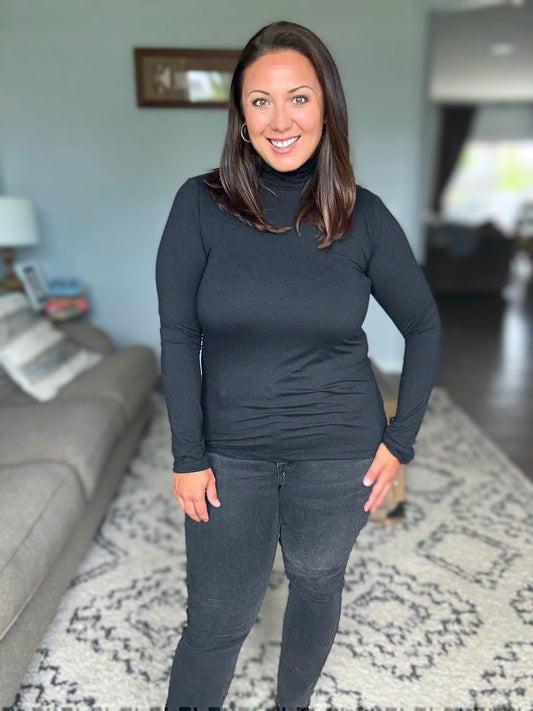 Zenana Premium Microfiber Mock Neck Top in Black