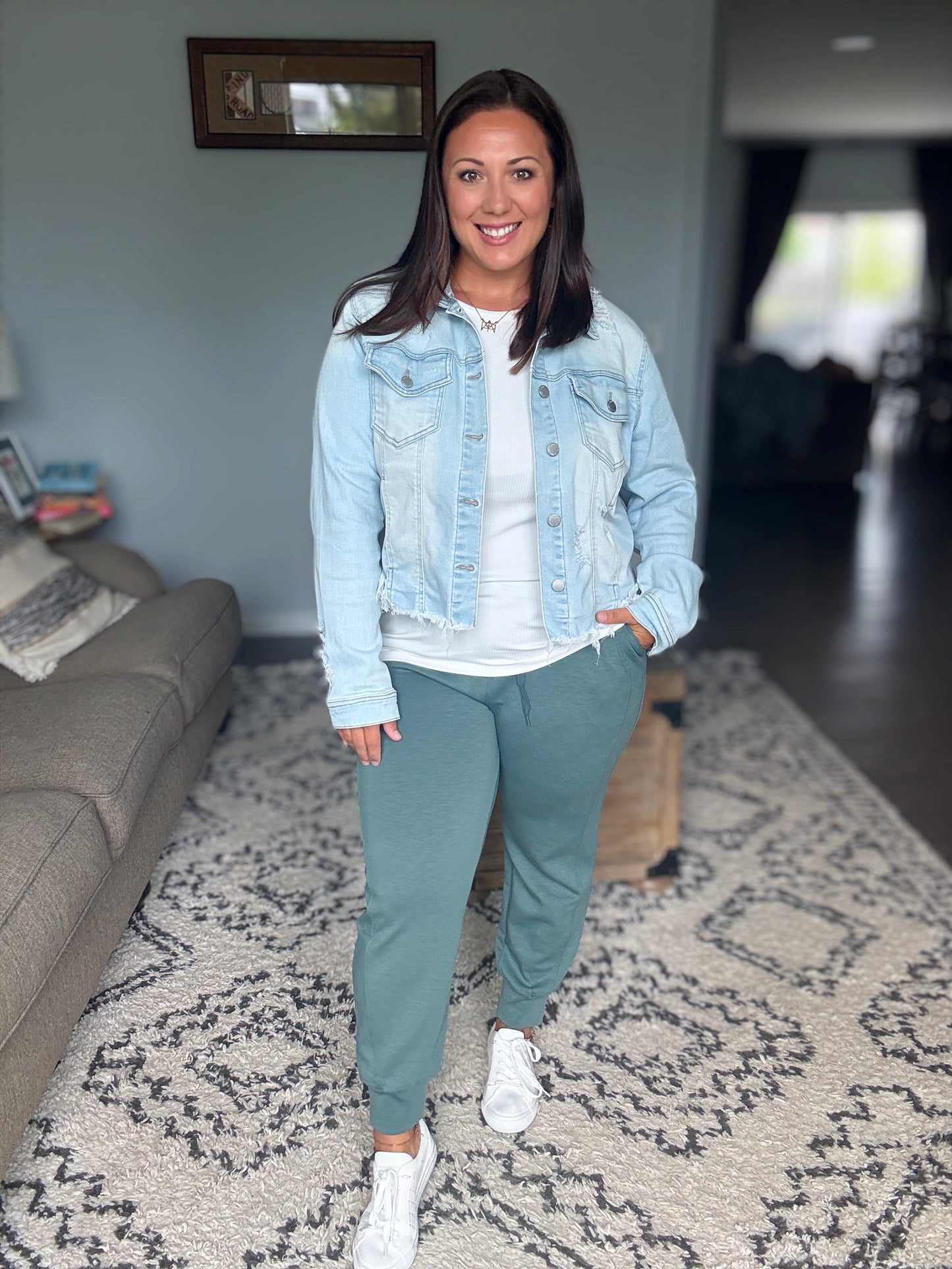 Zenana Scuba Crewneck 2 Piece Jogger and Pullover Set in Ash Jade