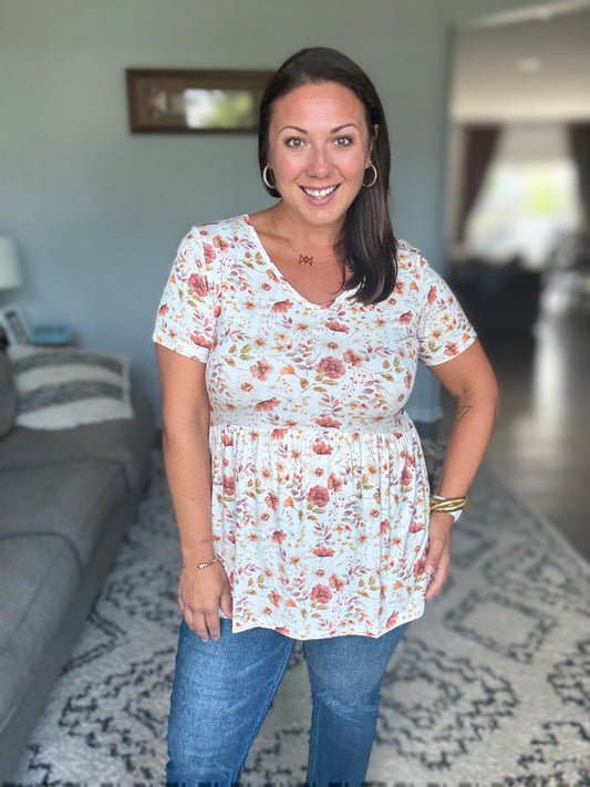 Michelle Mae Sarah Ruffle Short Sleeve - Harvest Charm Floral