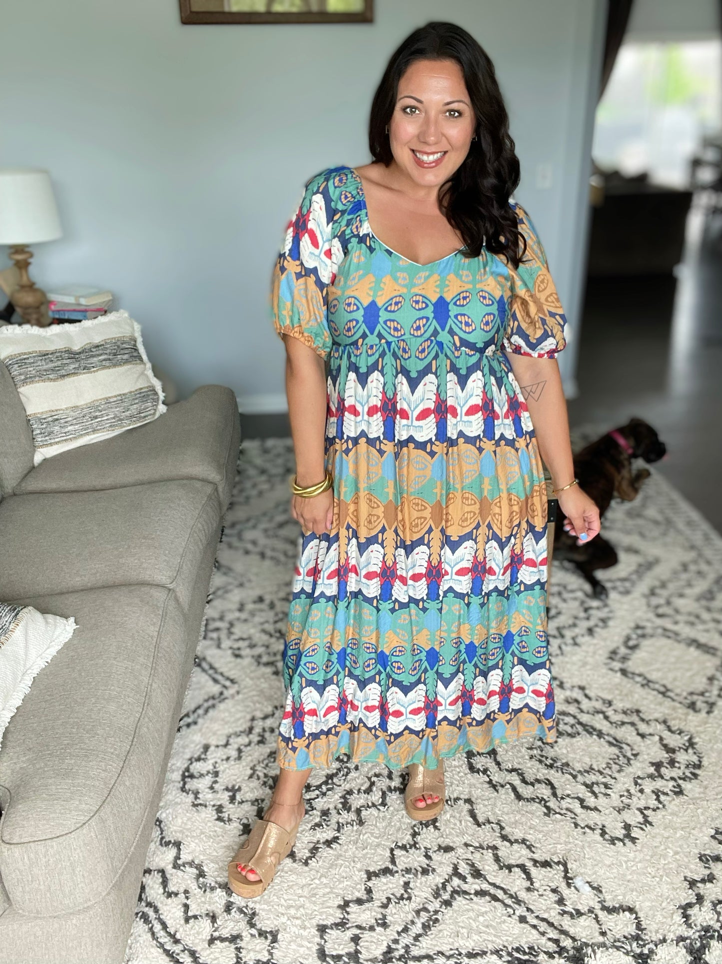 Shaping Reality V-Neck Balloon Sleeve Dress