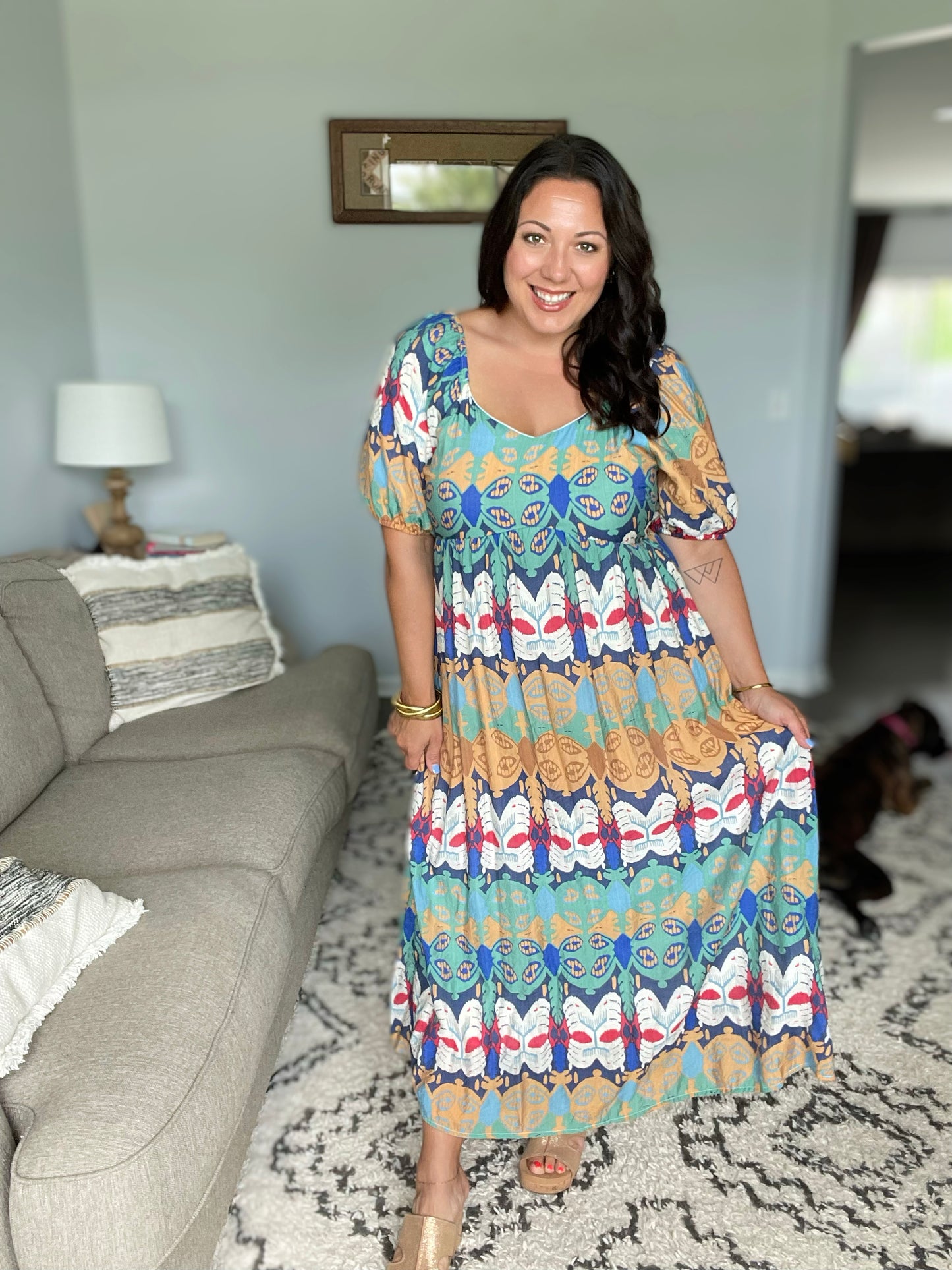 Shaping Reality V-Neck Balloon Sleeve Dress