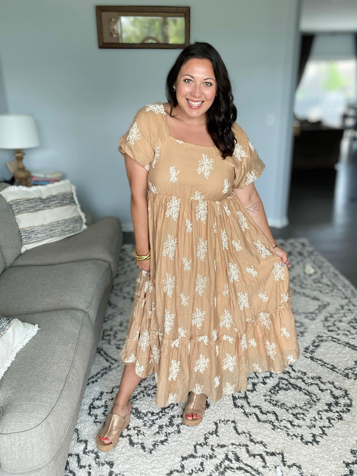 Trusting My Intuition Balloon Sleeve Dress in Camel