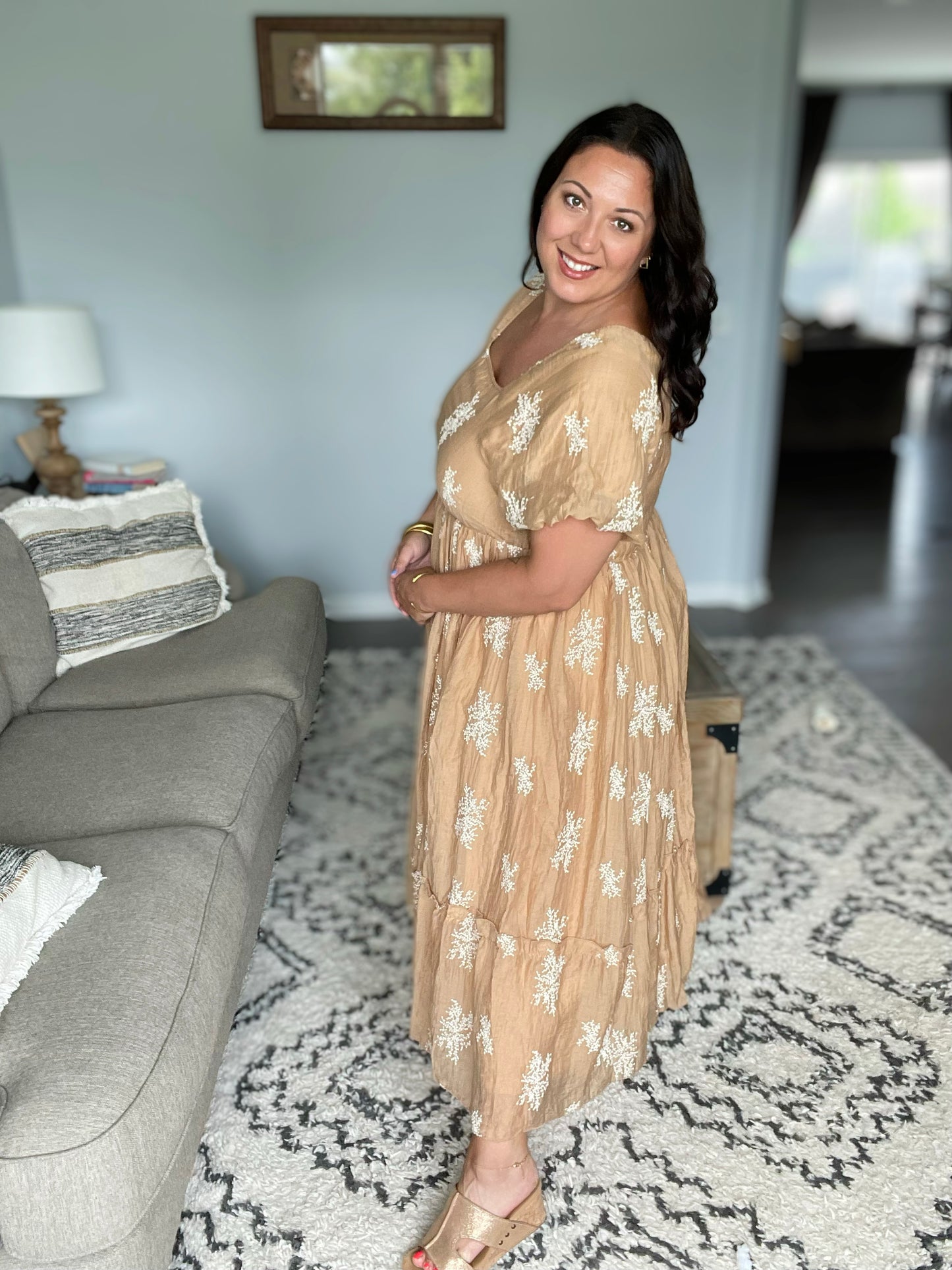 Trusting My Intuition Balloon Sleeve Dress in Camel