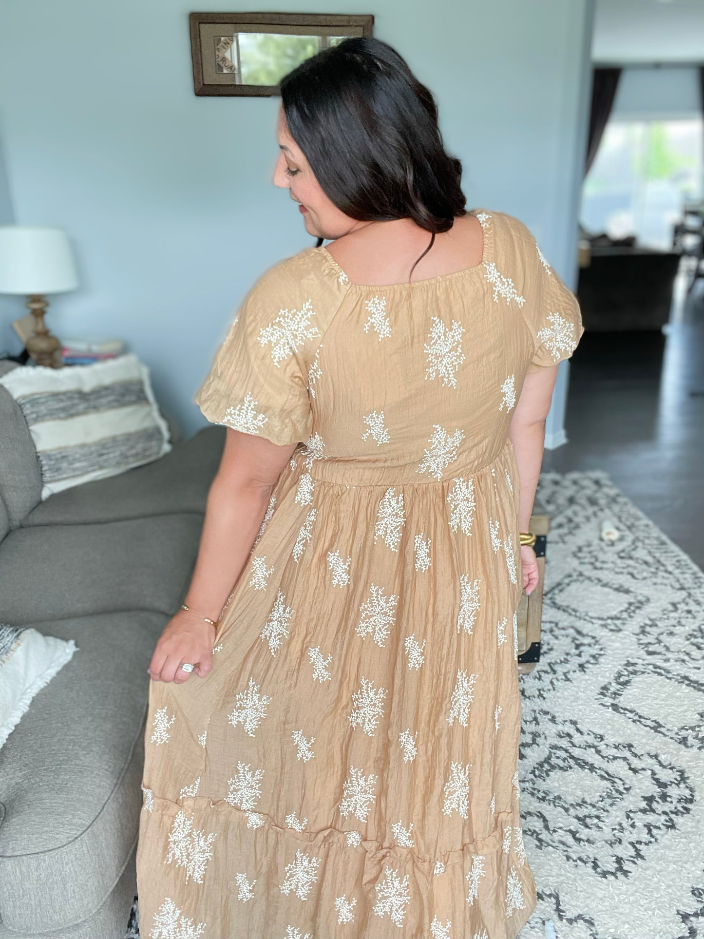 Trusting My Intuition Balloon Sleeve Dress in Camel