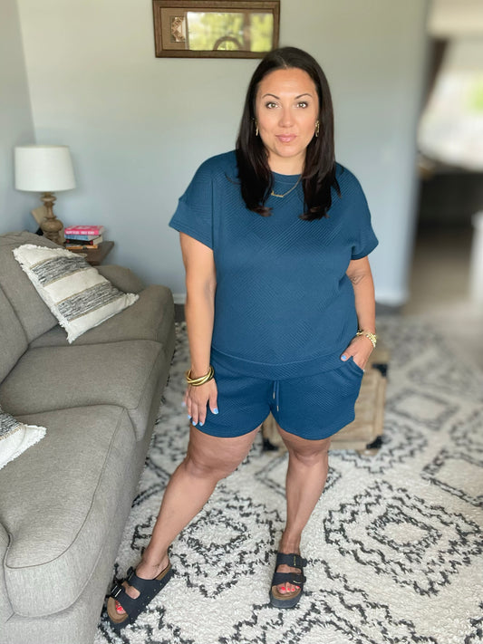 Textured Short Sleeve Top and Shorts Set in 11 Colors