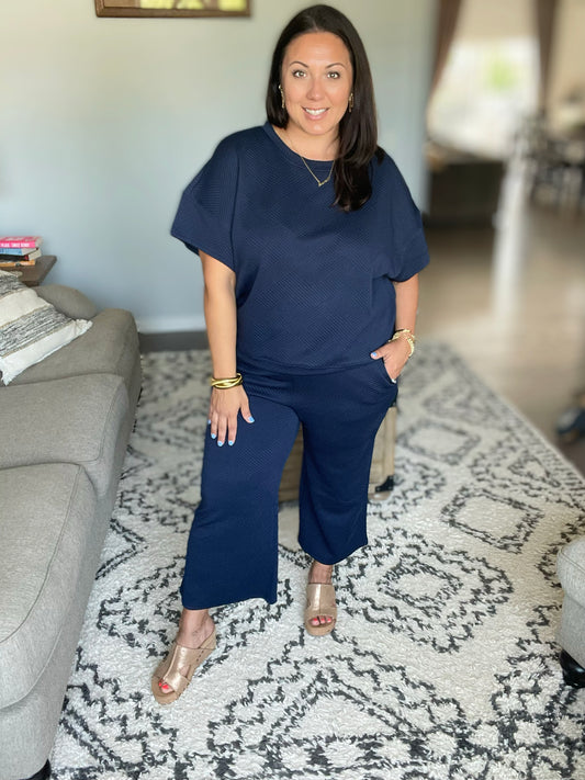 Textured Short Sleeve Top and Pants Set in 4 Colors