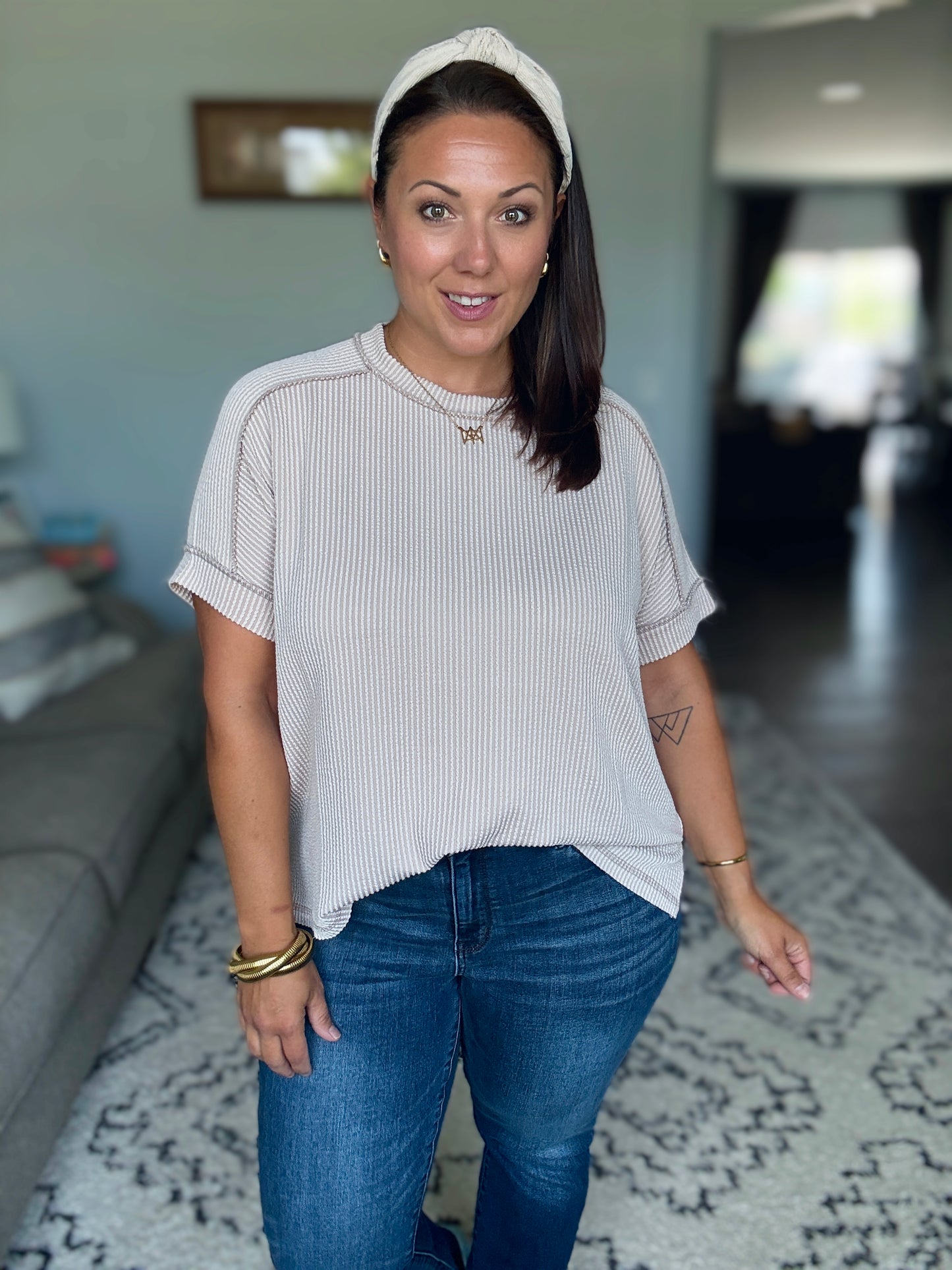 Catch Me Loungin’ Cable Ribbed Knit Top in Ash Mocha